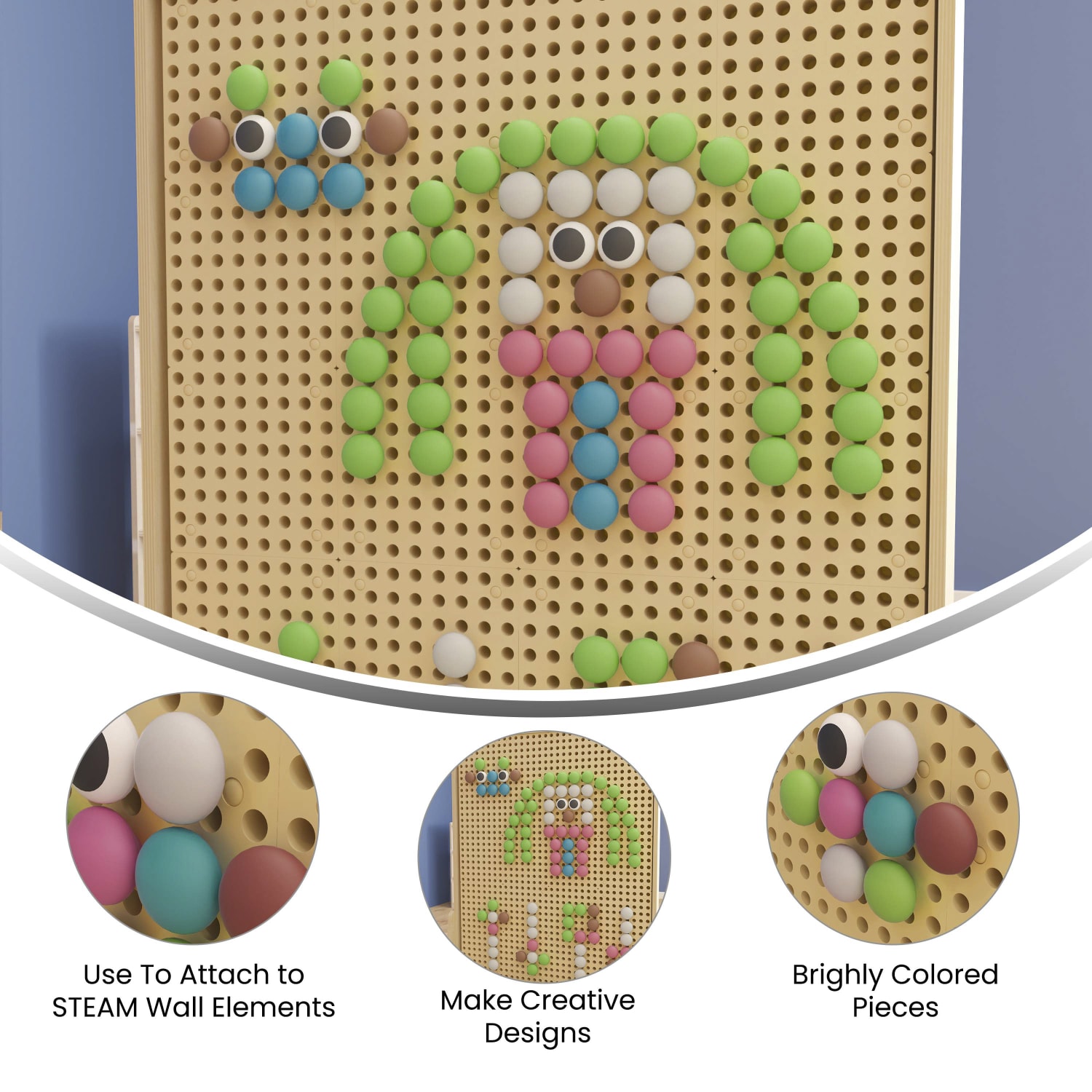 Flash Furniture Bright Beginnings Commercial Grade 64-Piece Jumbo Peg Accessory Pack For Modular STEAM Walls, Multicolor Pastel - Image 4