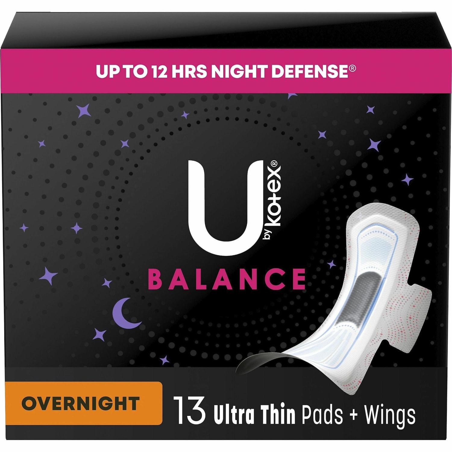 U by Kotex Ultra Thin Overnight Pads - With Wings - Absorbent, Odor-absorbing, Individually Wrapped, Anti-leak - 13/Box - 6 / Carton - Image 3
