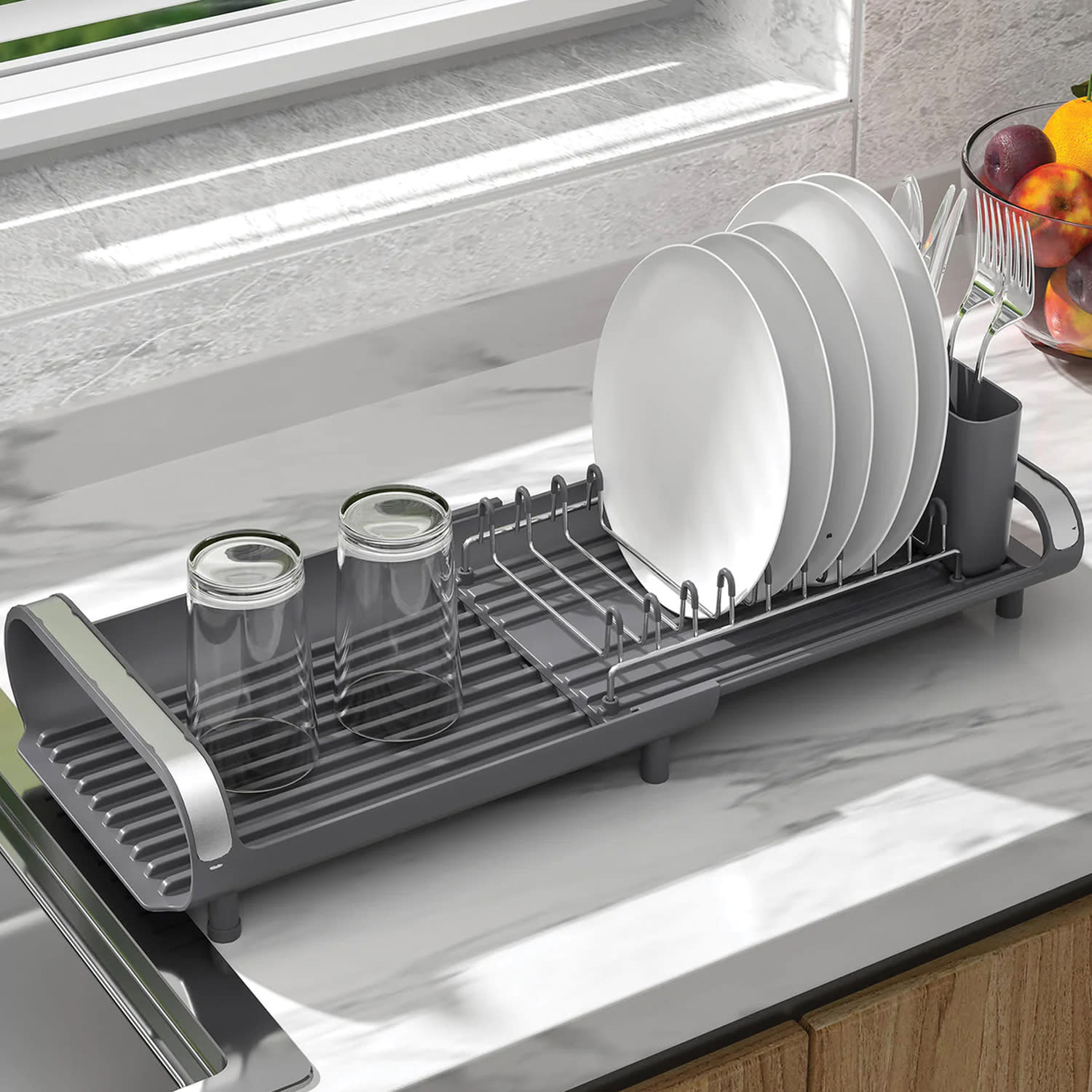 Better Houseware Compact Expanding Dish Rack, 5-1/4inH x 7-3/4inW x 10-3/4inD, Gray - Image 5