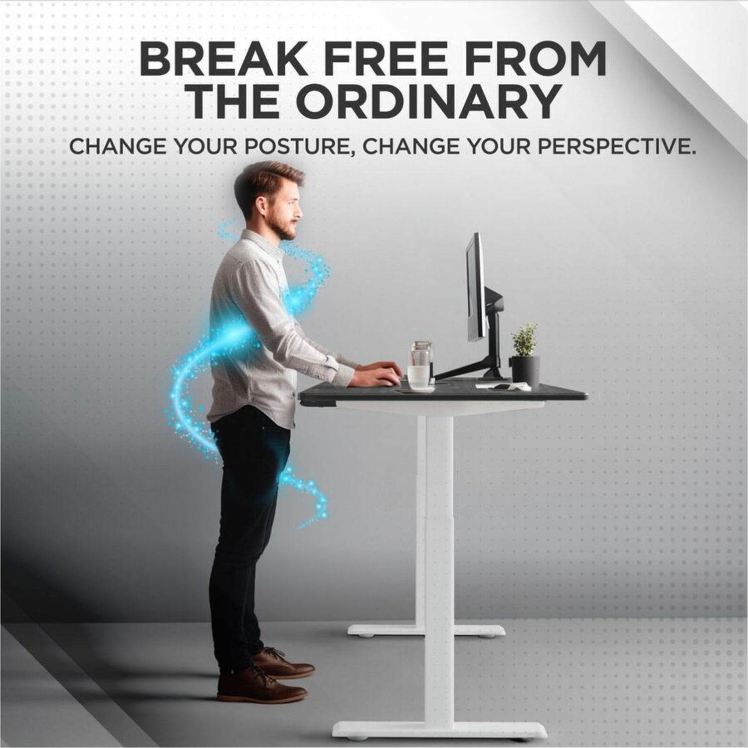 Rise Up Electric Standing Desk 60x30in Black Desktop Dual Motors Adjustable Height White Frame (26-51.6in) with memory - Upgrade to a truly ergonomic, motorized sit stand up office desk featuring premium motors - one touch adjusting - memory - Image 3