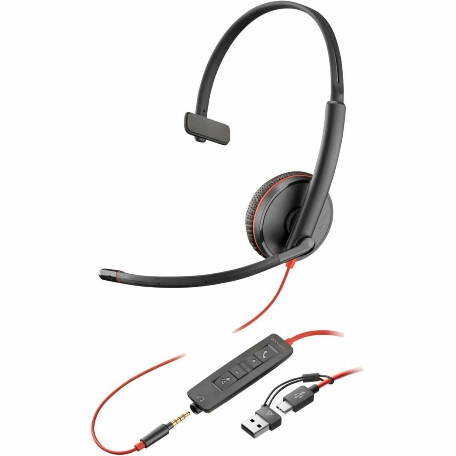 Poly Blackwire 3215 Monaural USB-C Headset + 3.5mm Plug + USB-C/A Adapter (Bulk) - Microsoft Teams Certification - 8X227A6