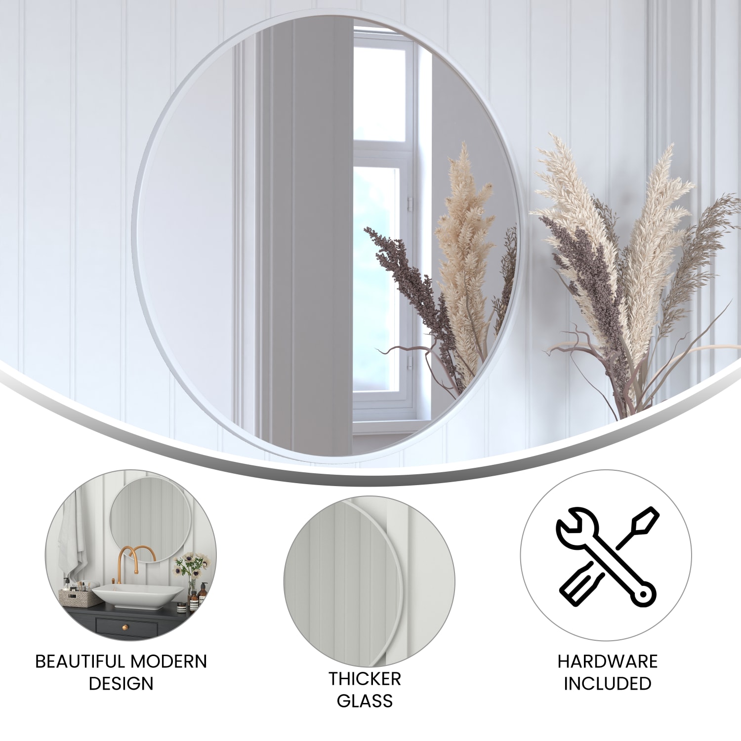 Flash Furniture Julianne Round Metal-Framed Wall Mirror, 30inH x 30inW x 3/4inD, Silver - Image 5