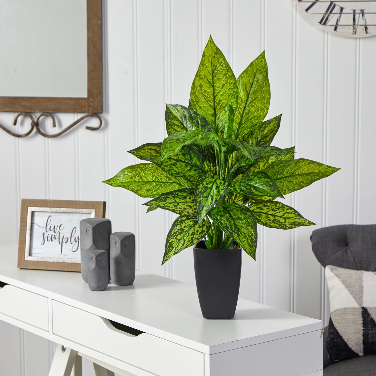 Nearly Natural Dieffenbachia 21inH Artificial Plant With Planter, 21inH x 8inW x 8inD, Green/Black - Image 4