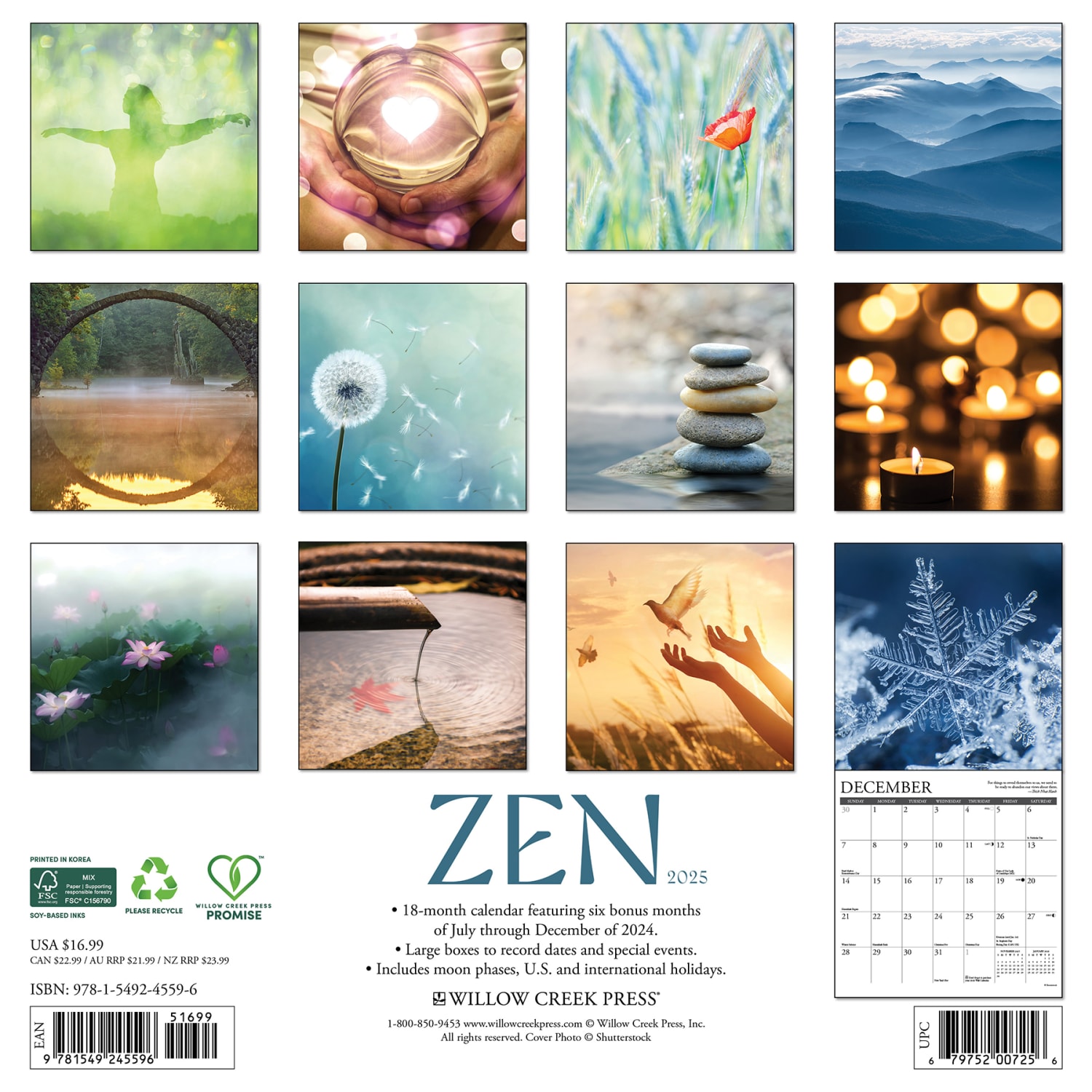 2025 Willow Creek Press Wall Calendar, 12in x 12in, Zen, January 2025 To December 2025, 45596 - Image 6