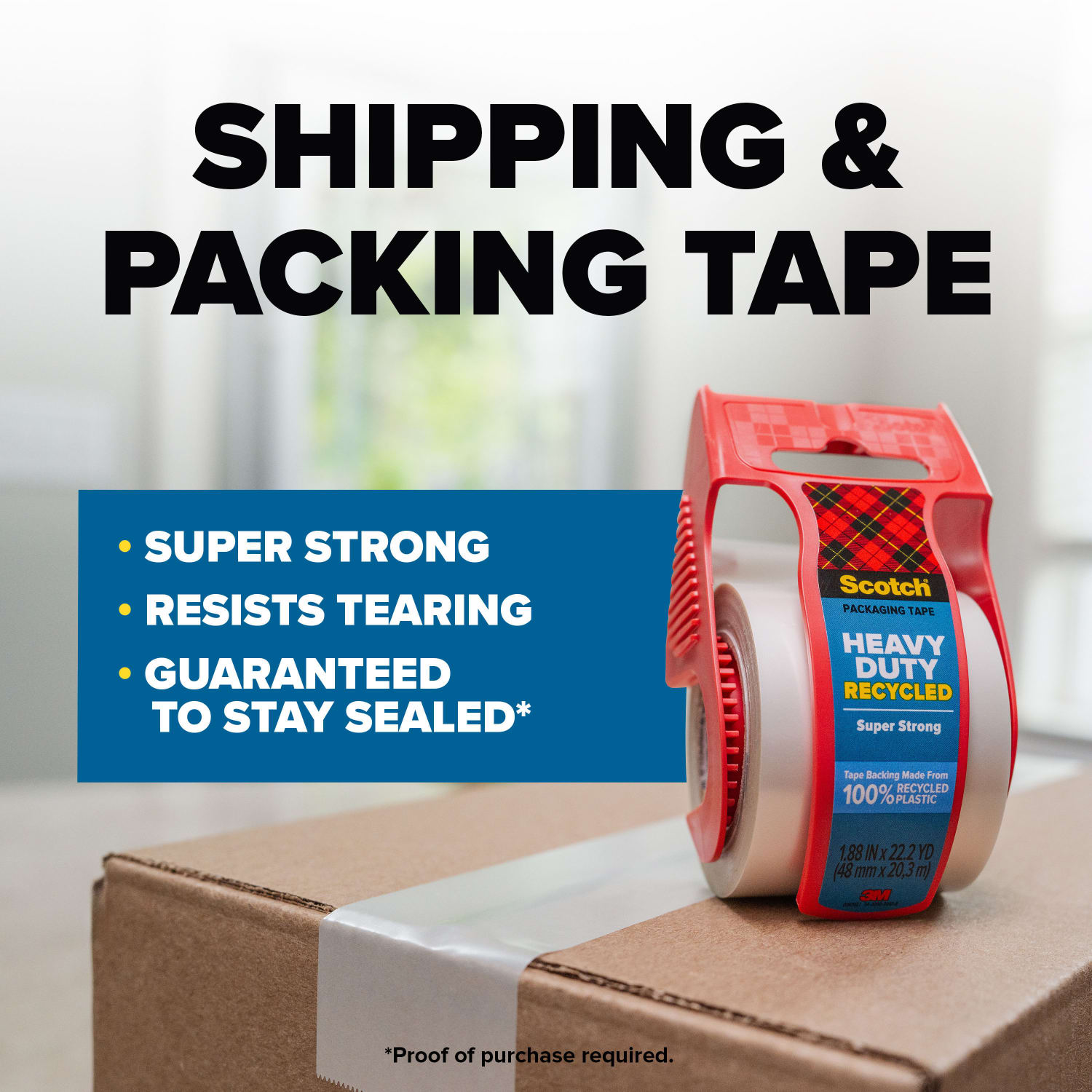 Scotch Heavy Duty Recycled Packaging Tape, 175-6, 1.88 in x 800 in, Clear, 6 PK - Image 3
