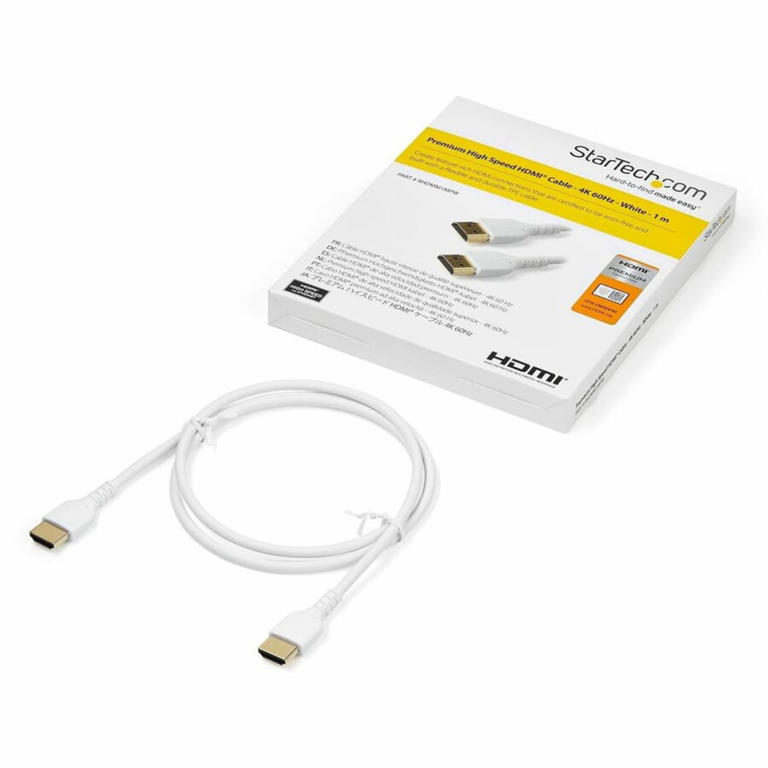 StarTech.com 1m Premium Certified HDMI 2.0 Cable with Ethernet - 3ft High Speed UHD 4K 60Hz HDR Durable Rugged Ultra HD HDMI Monitor Cord - 3.3ft/1m Premium Certified HDMI 2.0 with Ethernet; 4K 60Hz 4096x2160p/UHD/HDR10/Ultra wide/32 Ch Audio - Image 5