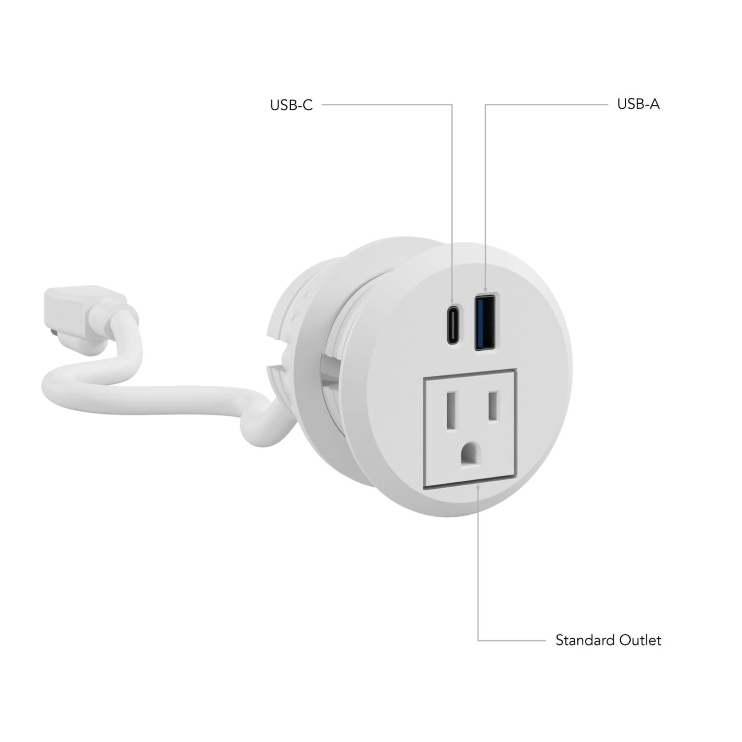 Bush Business Furniture 2-inch Desktop Power Grommet with AC Outlet and USB-A/USB-C Ports, White, Standard Delivery - Image 3
