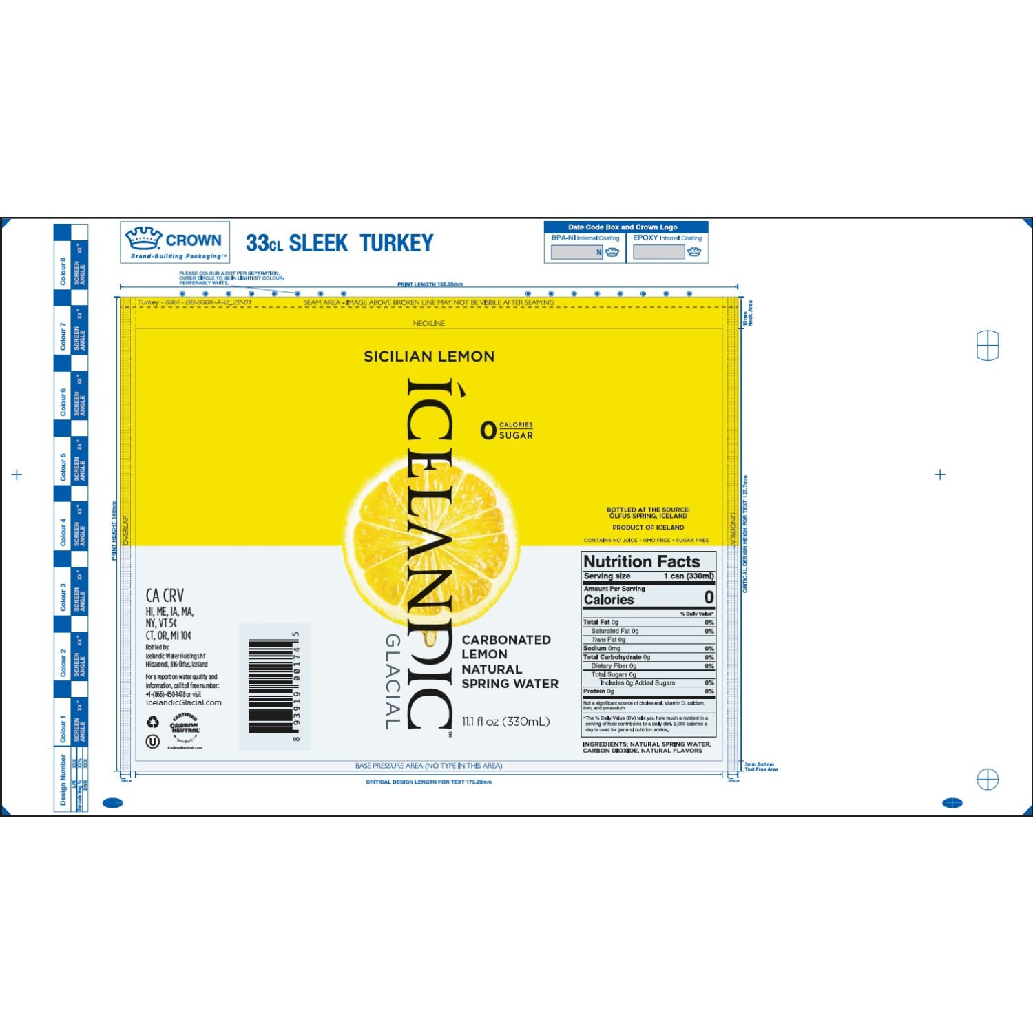 Icelandic Glacial Sicilian Lemon Sparkling Water 3/10pk, 11.1 oz (330mL) Cans - Image 4