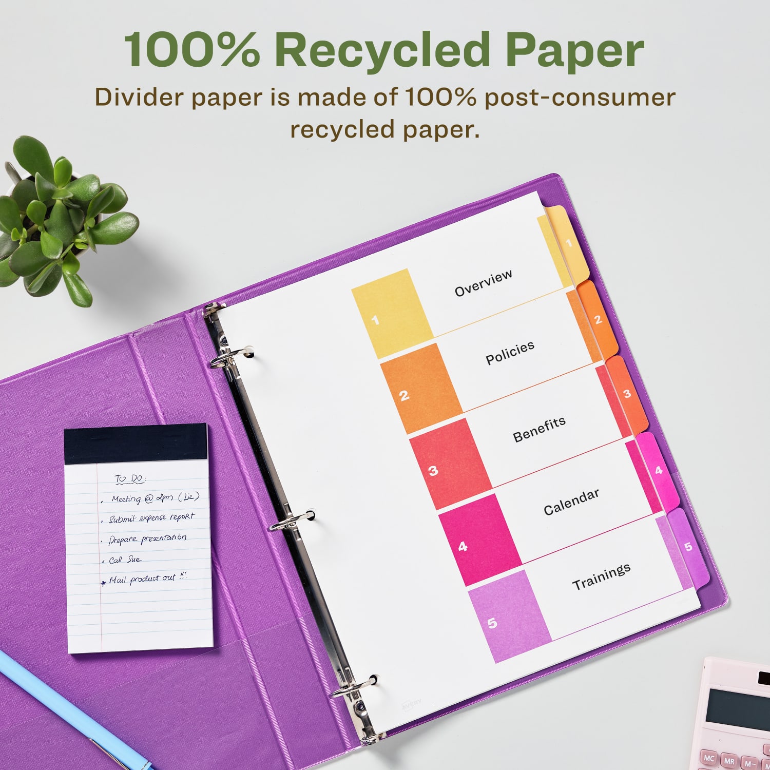 Avery Ready Index 100% Recycled Dividers, 1-5 Tabs & Customizable Table Of Contents, Letter Size, White Dividers/Multicolor Tabs, Pack Of 3 Sets - Image 4