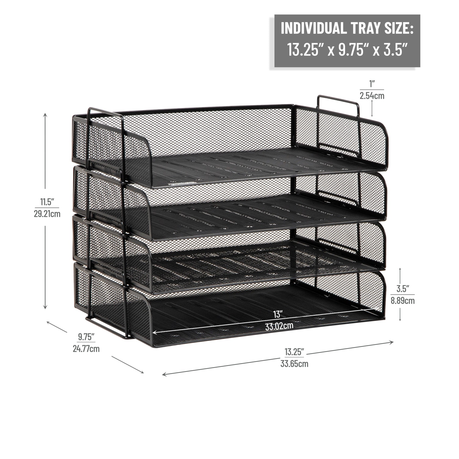 Mind Reader 4-Piece Stackable Paper Tray Desktop Organizer, 11-1/2inH x 9-3/4inW x 13-1/4inD, Black - Image 4