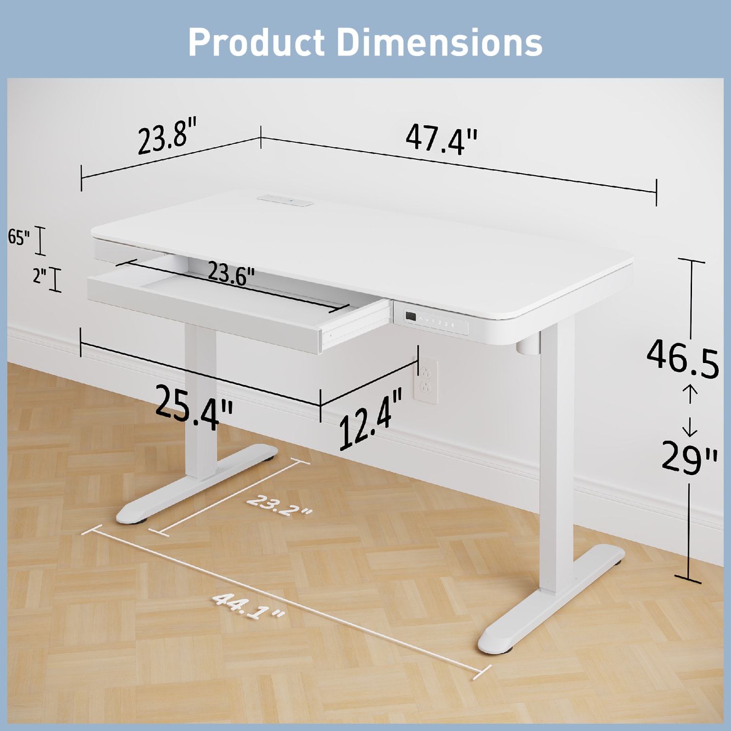 Realspace 47in Vetra Electric Height-Adjustable Standing Desk, White, BIFMA Compliant - Image 3