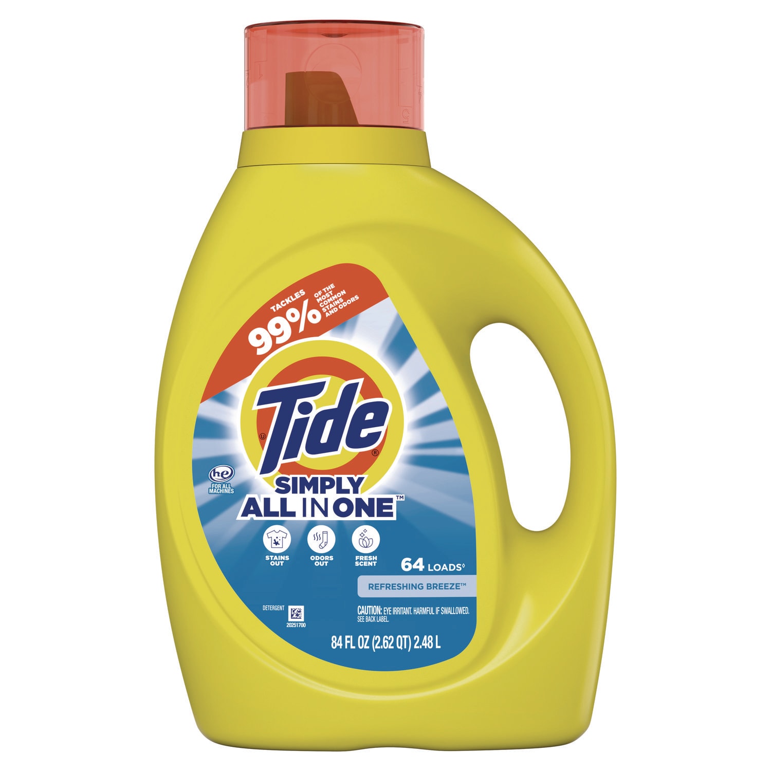 Tide Simply Clean & Fresh Laundry Detergent, Refreshing Breeze, 64 Loads, 84 oz Bottle, 4/Carton - Image 3