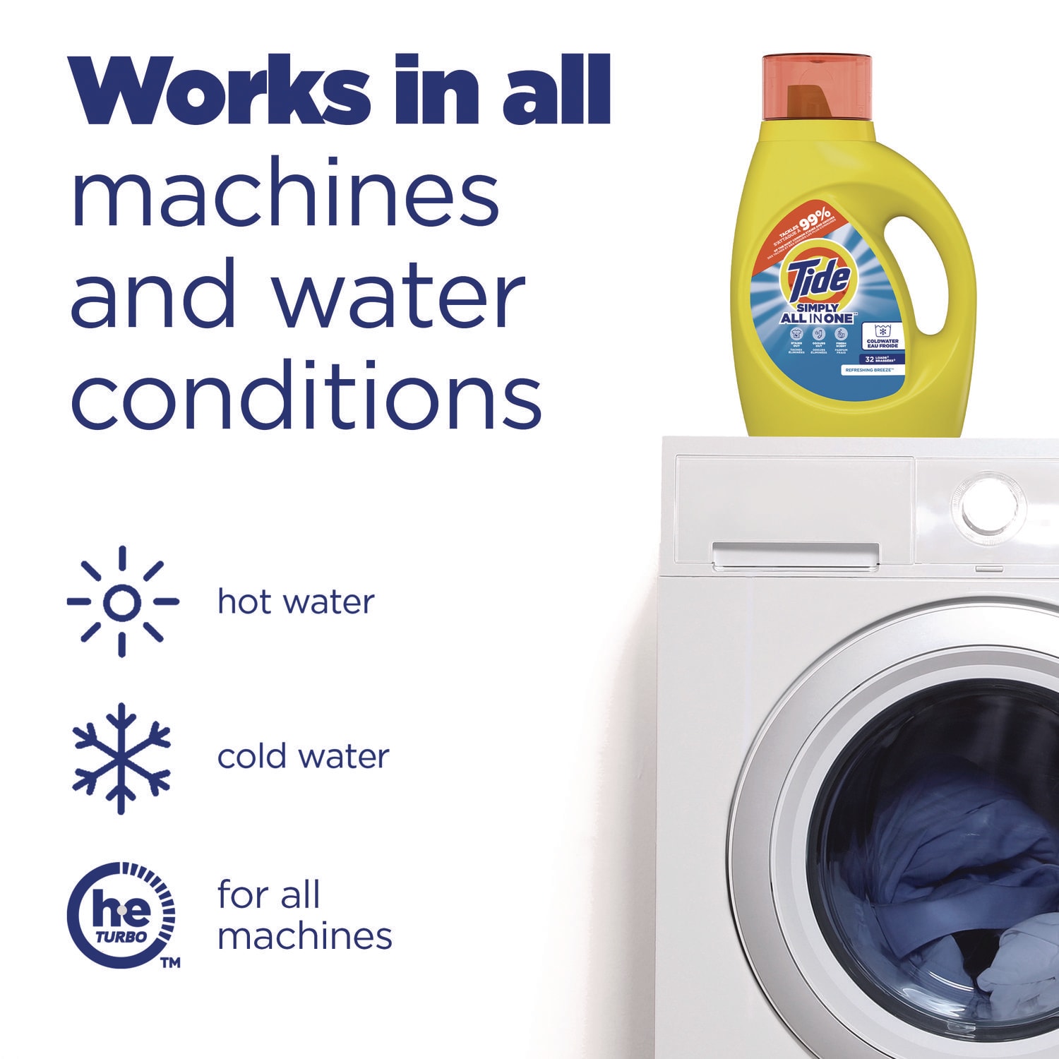 Tide Simply Clean & Fresh Laundry Detergent, Refreshing Breeze, 64 Loads, 84 oz Bottle, 4/Carton - Image 5