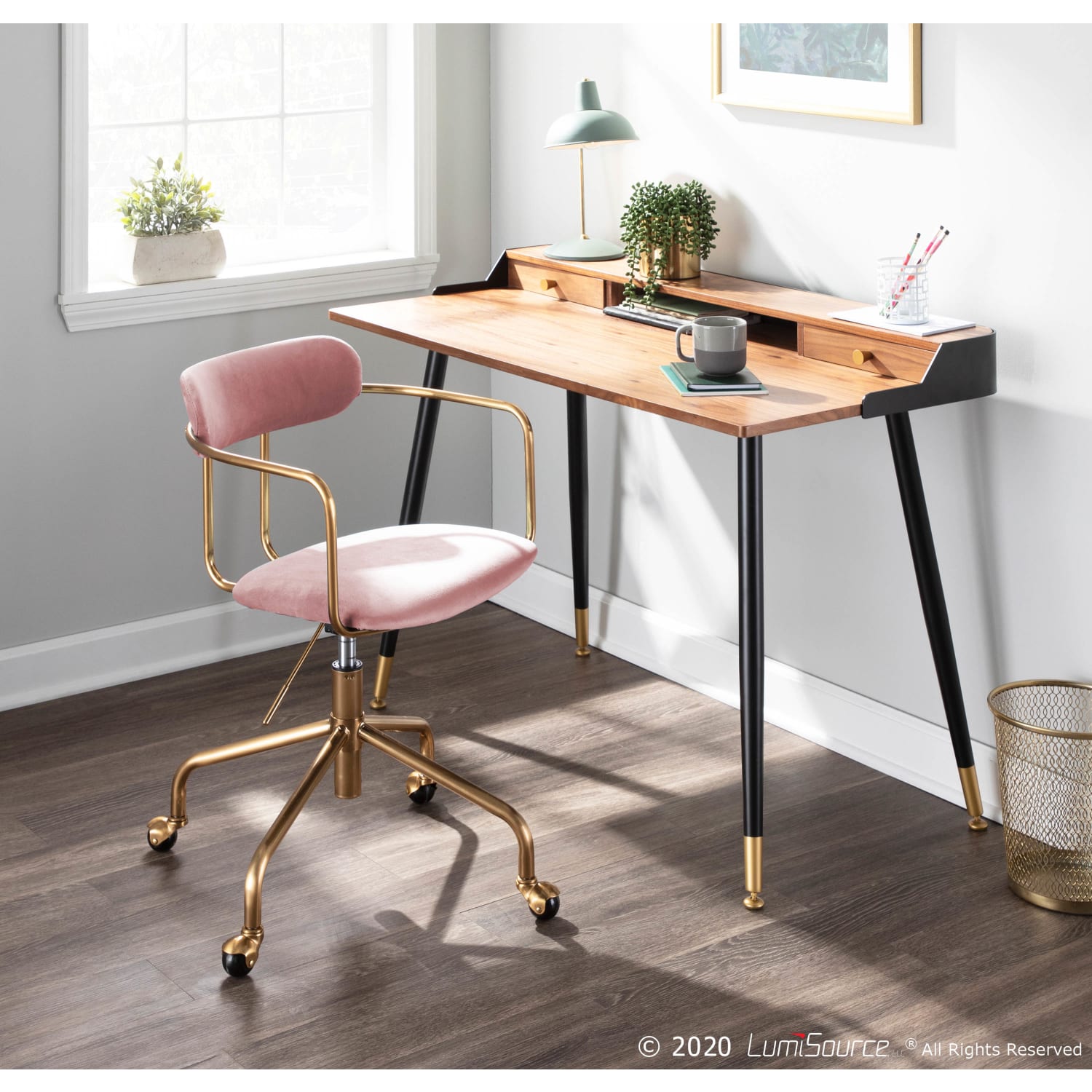 LumiSource Demi Mid-Back Office Chair, Gold/Pink - Image 4
