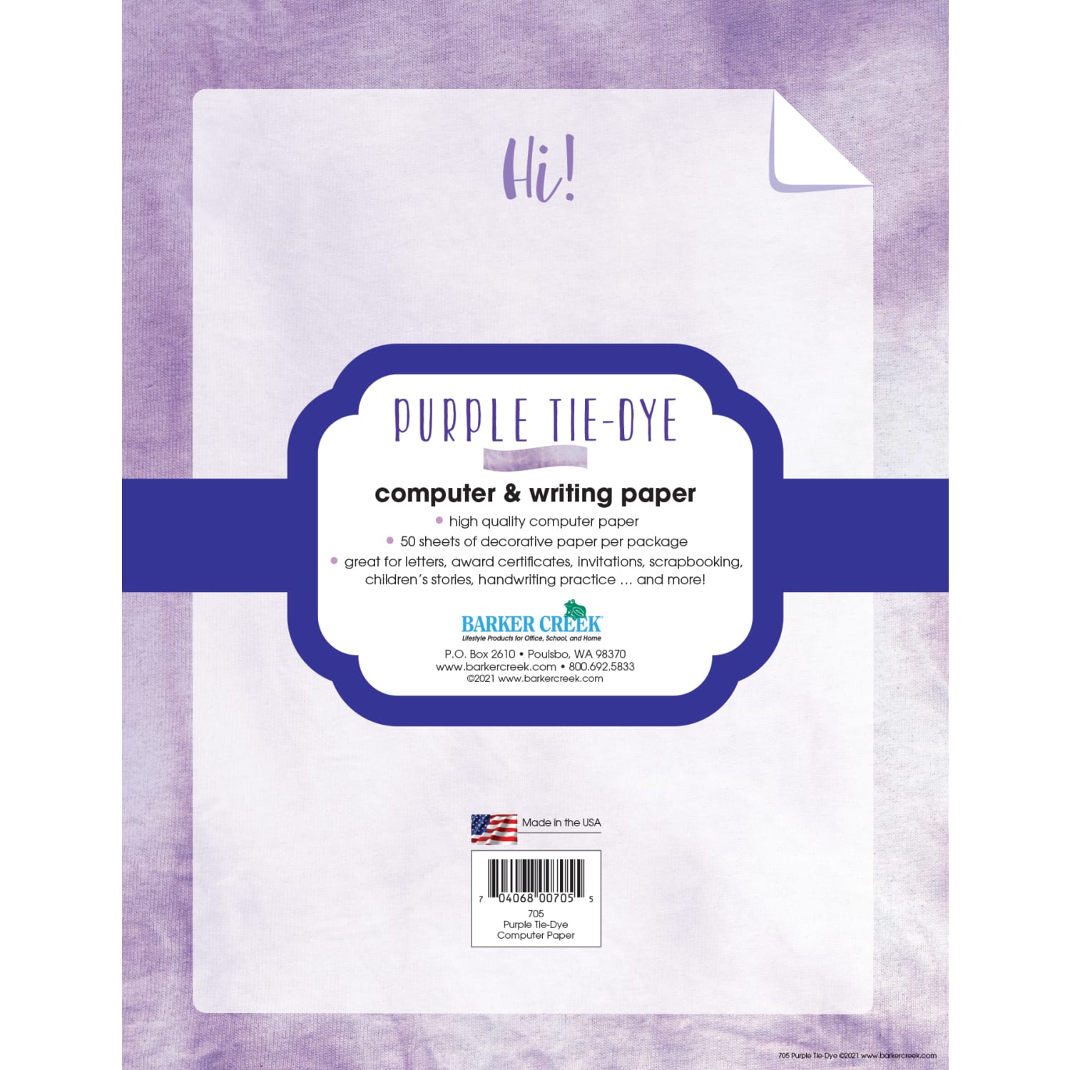 Barker Creek Designer Computer Paper, 8-1/2in x 11in, Purple Tie-Dye, Pack Of 50 Sheets - Image 3