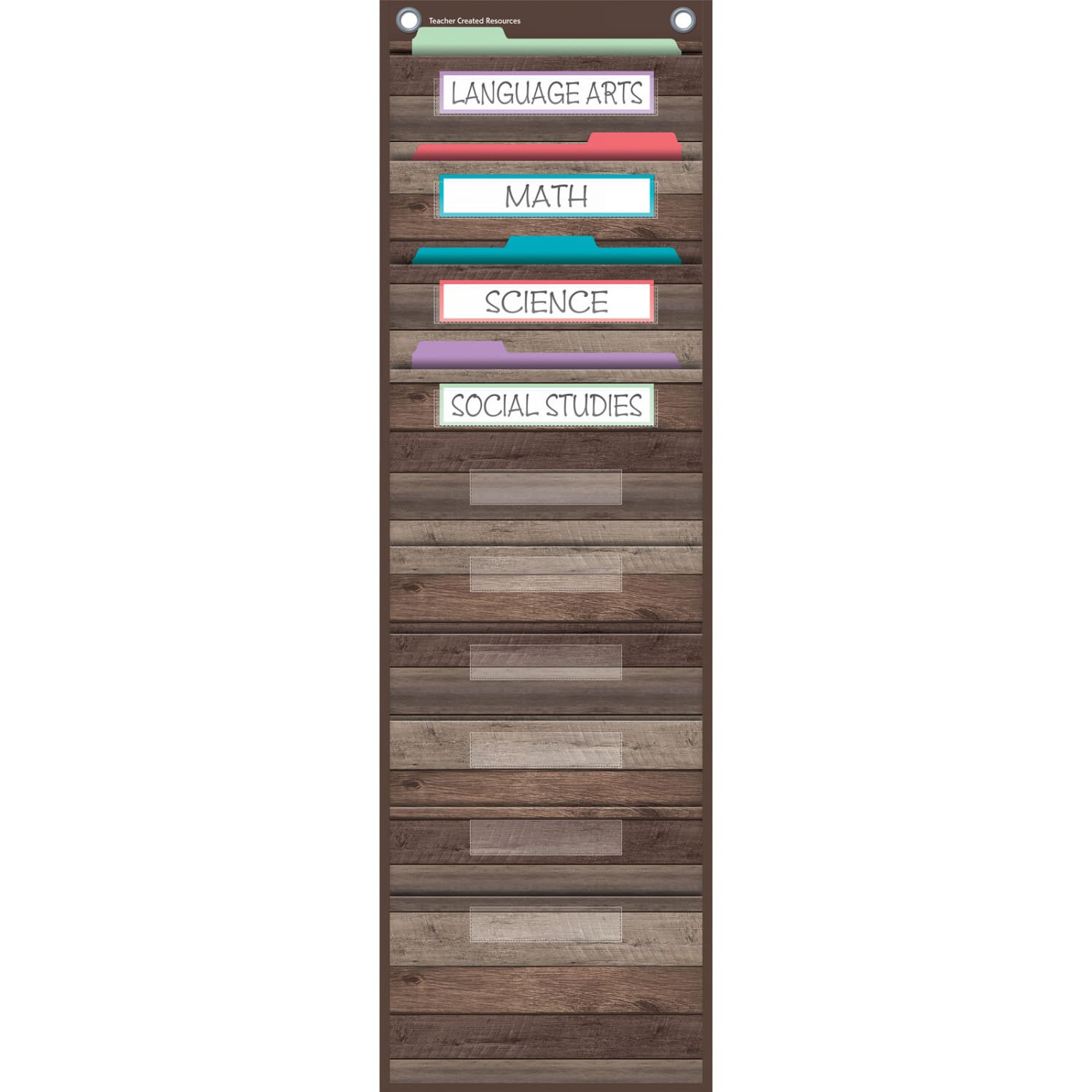 Teacher Created Resources File Storage Pocket Chart, 10 Pockets, 14in x 58in, Dark Wood - Image 3