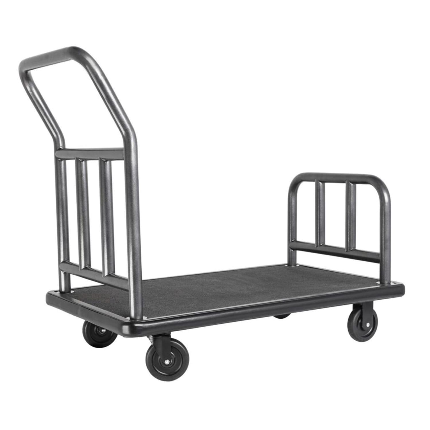 Hospitality 1 Source Utility Bellmans Cart, 37inH x 43inW x 25inD, Black Rubber Decking/Coastal Hammertone