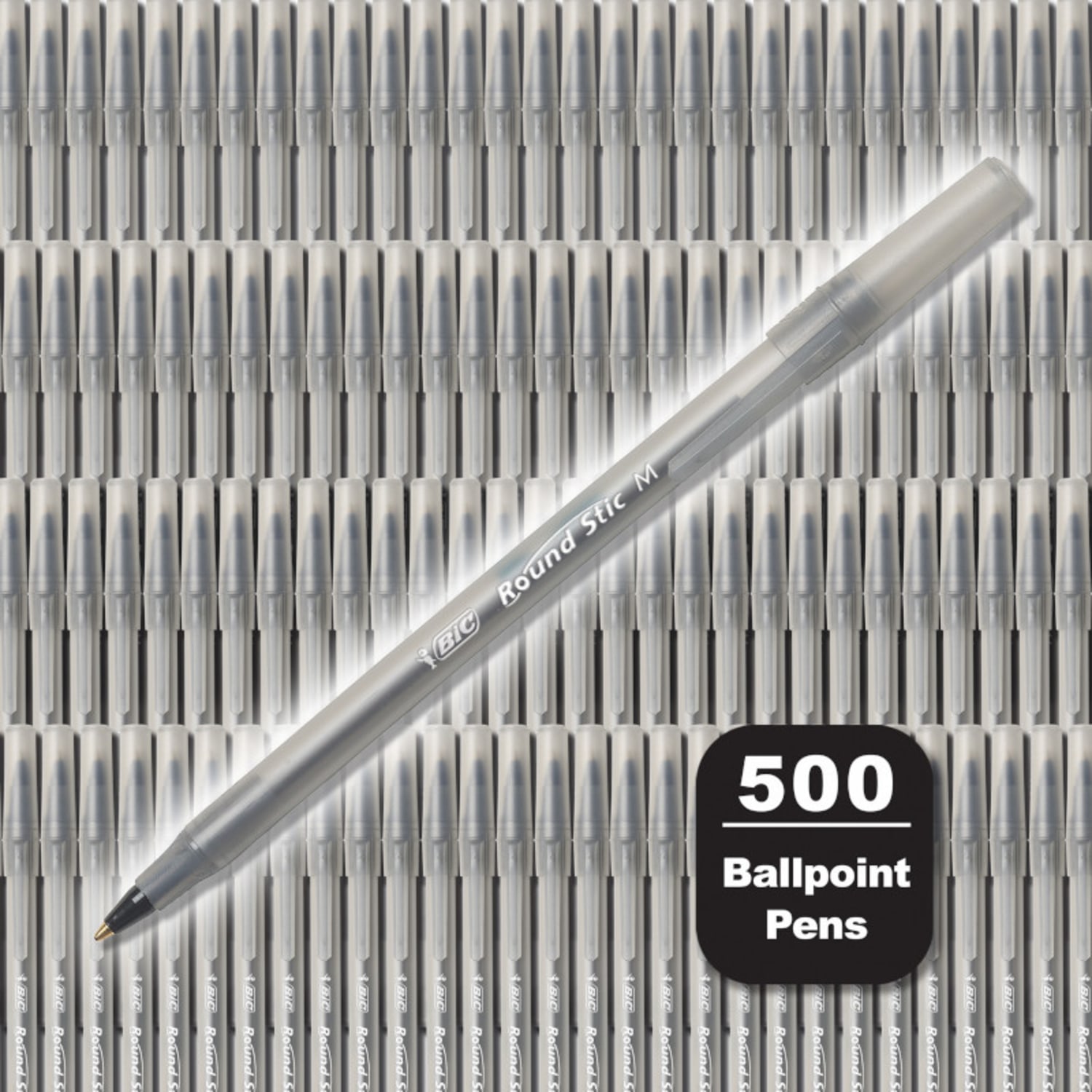BIC Round Stic Ballpoint Pens, Medium Point, 1.0 mm, Translucent Barrels, Black Ink, Pack Of 500 Pens - Image 3