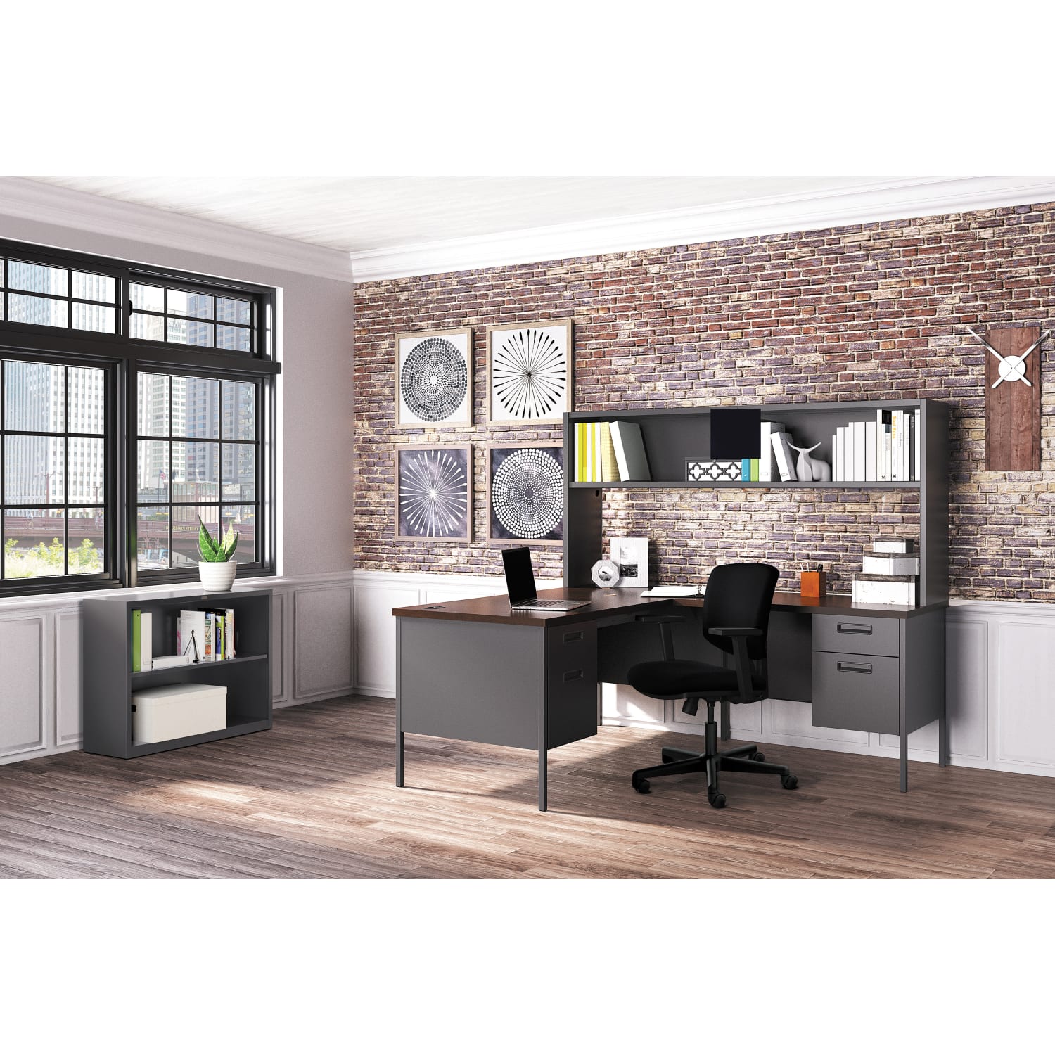 HON Metro Classic 42inW Right Desk Return, Mahogany/Charcoal - Image 3