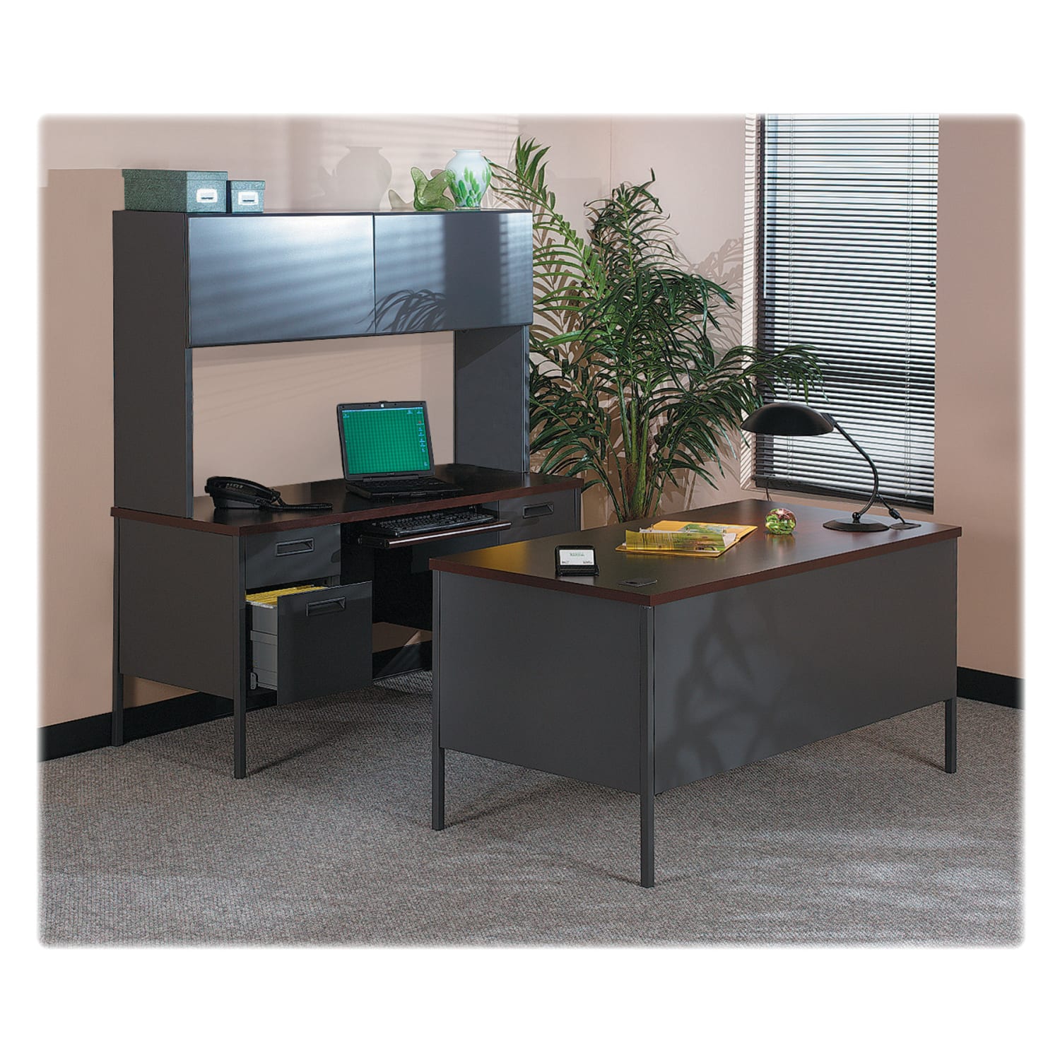 HON Metro Classic 66inW Left-Pedestal Computer Desk, Mahogany, Charcoal - Image 4