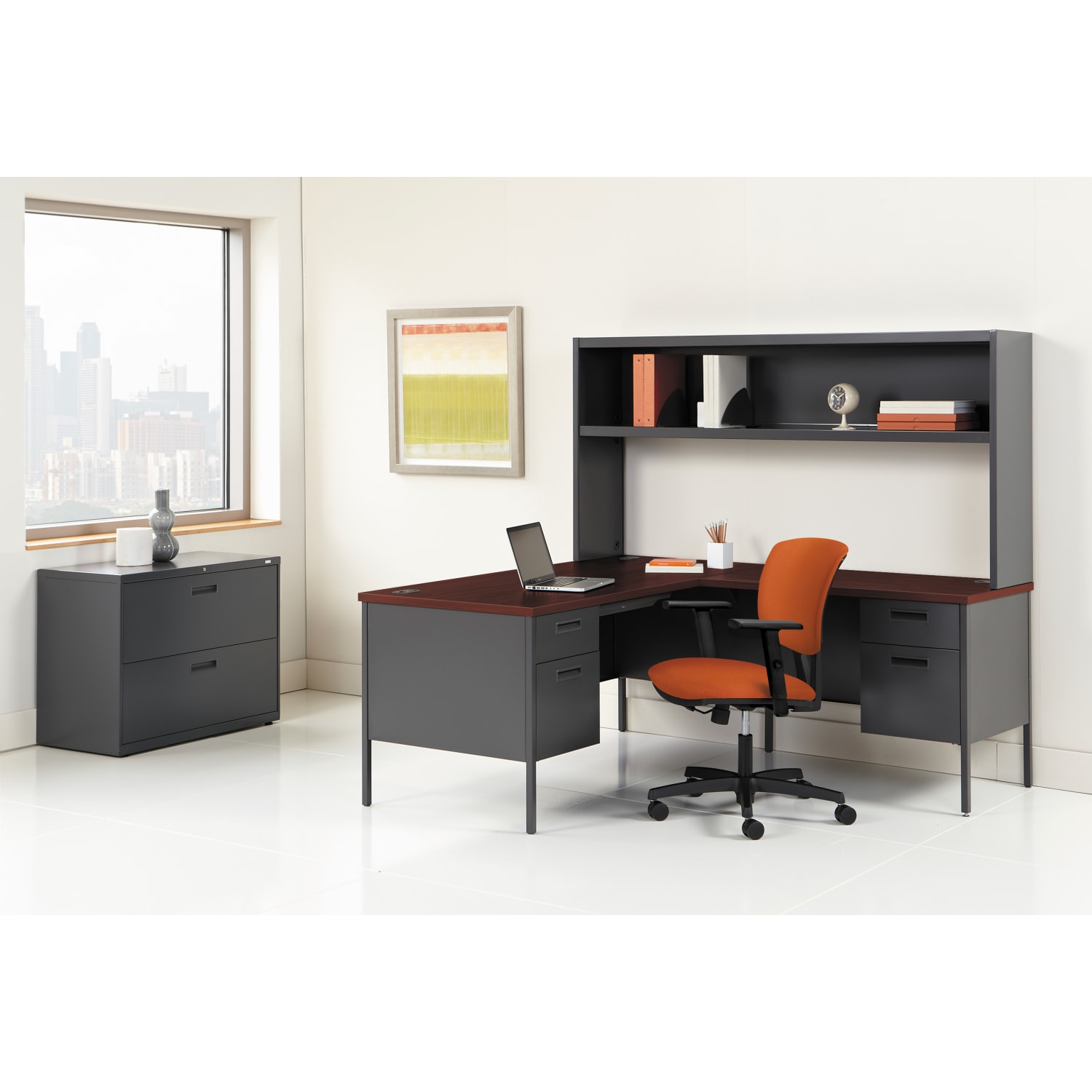 HON Metro Classic 66inW Left-Pedestal Computer Desk, Mahogany, Charcoal - Image 5
