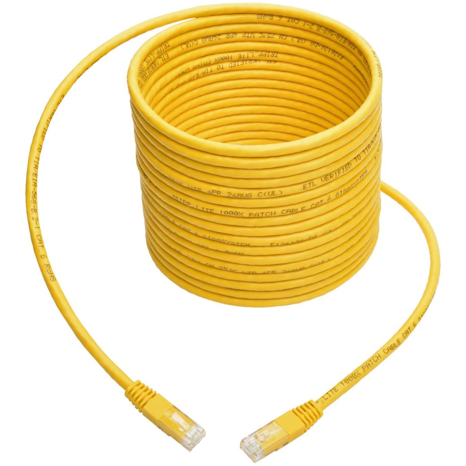 Tripp Lite 25ft Cat6 Gigabit Molded Patch Cable RJ45 MM 550MHz 24AWG Yellow 25ft - Image 3