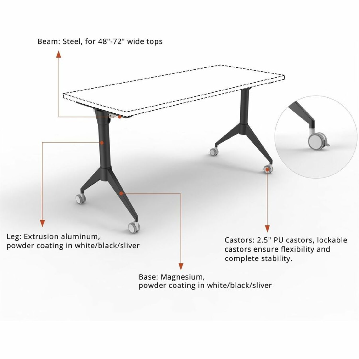 Lorell Training Table Base, Black Folding Base, 2 Legs, 29.50inH, Assembly Required, Cold-rolled Steel (CRS) - Image 6