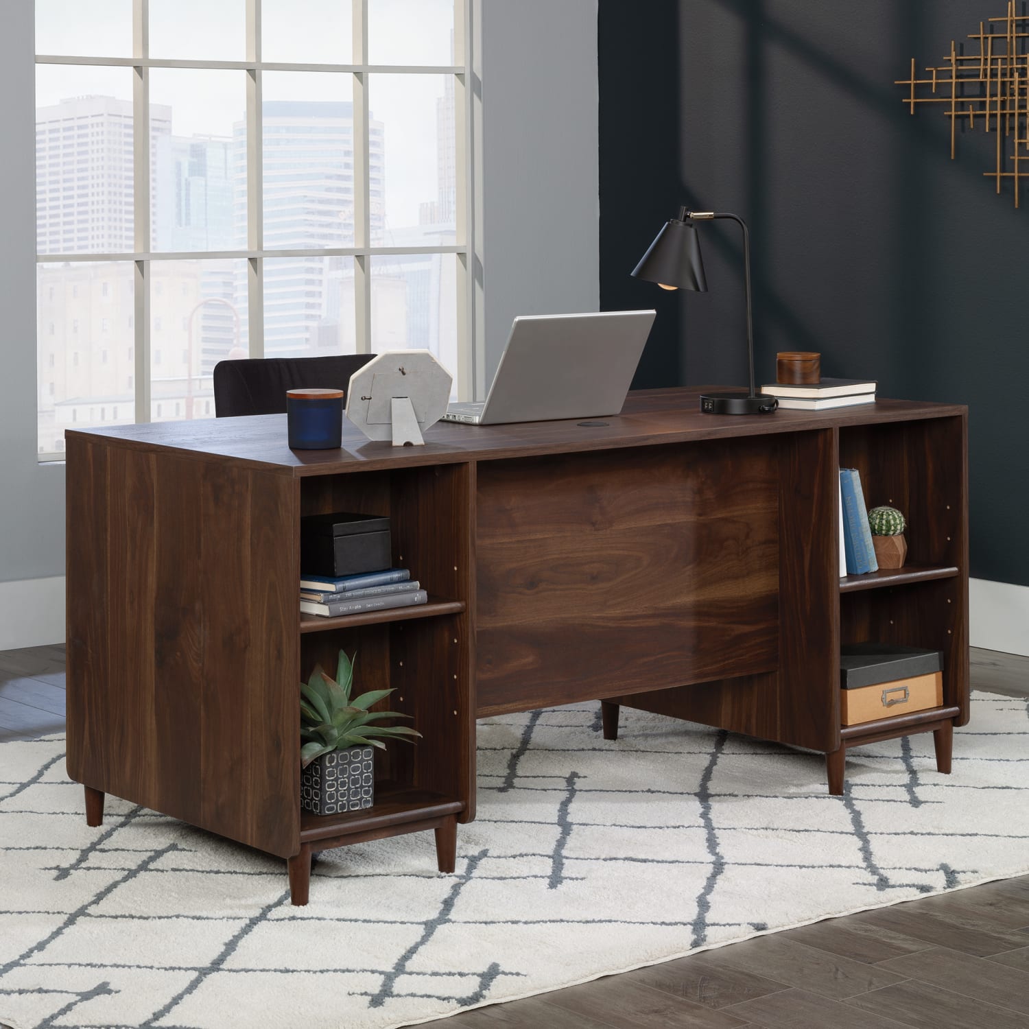 Sauder Clifford Place 66inW Double Pedestal Executive Computer Desk, Grand Walnut - Image 4