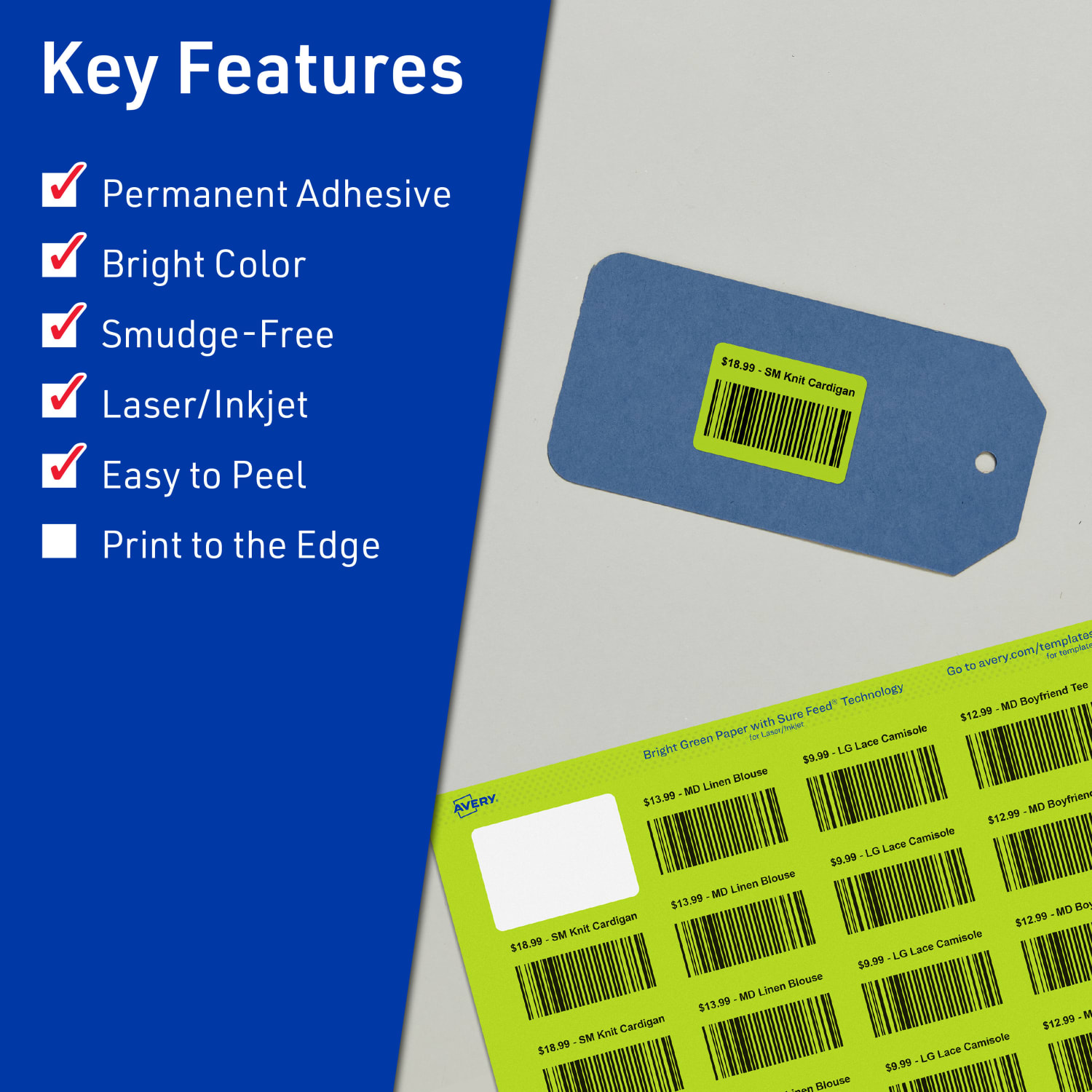 Avery Printable Labels With Sure Feed Technology, 94226-BGP80, Rectangle, 1-1/4in x 1-3/4in, Matte Bright Green, Pack of 2560 - Image 3