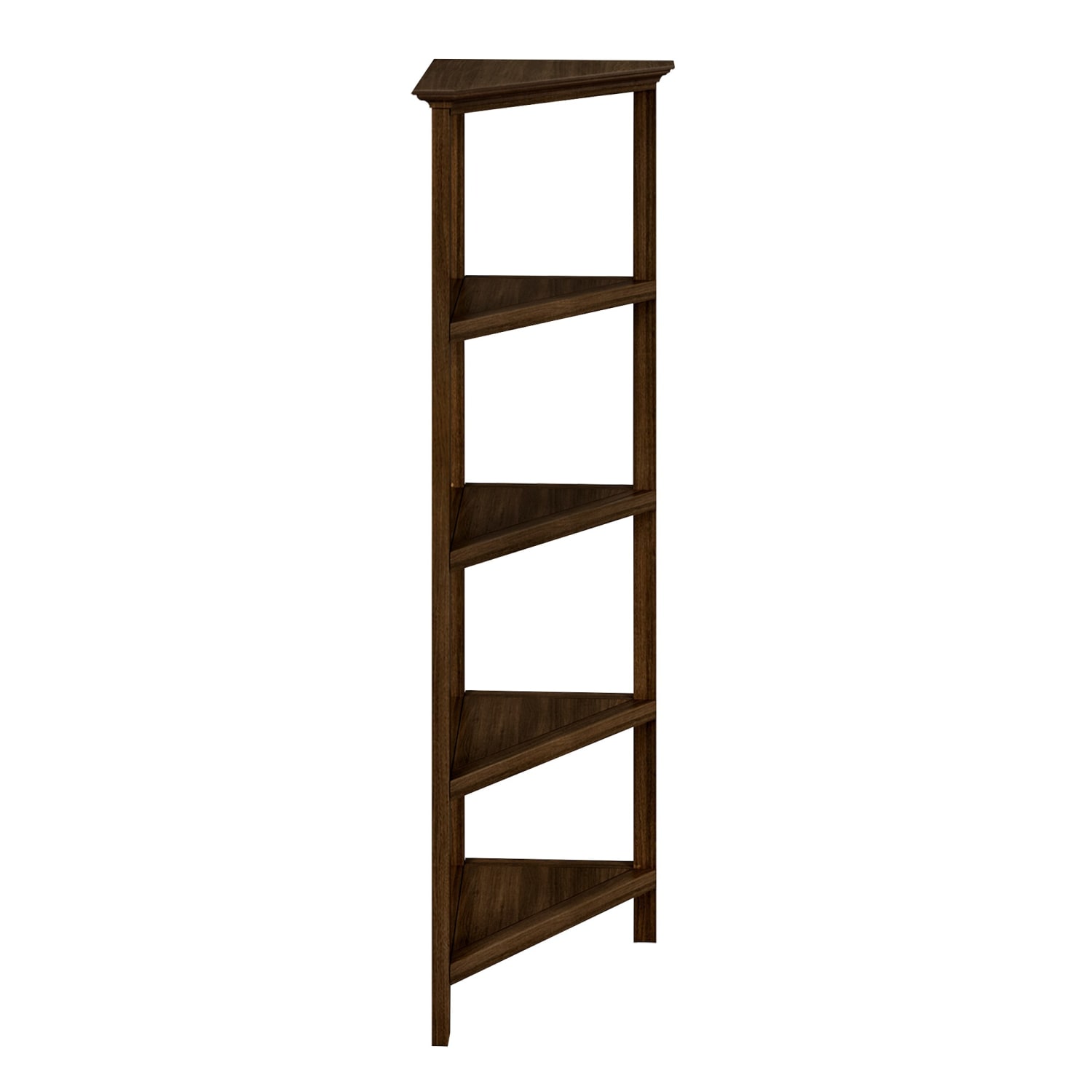 New Ridge Home Goods 60inH 5-Shelf Corner Bookcase, Walnut - Image 5