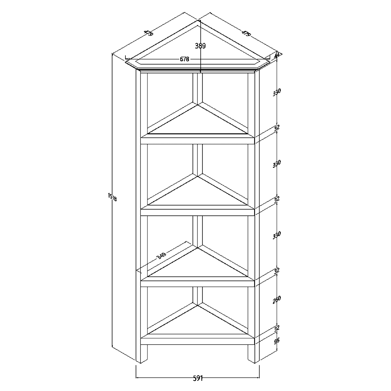 New Ridge Home Goods 60inH 5-Shelf Corner Bookcase, Walnut - Image 6