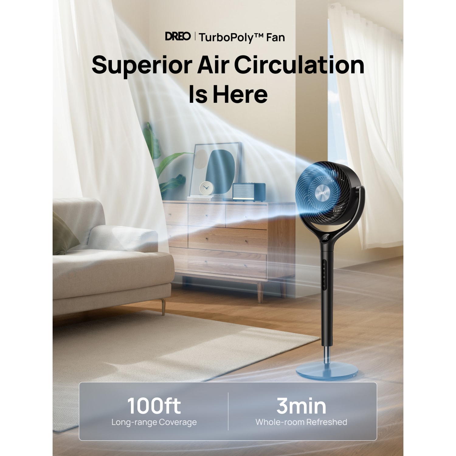 Dreo 9in Air Circulator Pedestal Floor Fan, Black, Total Qty 1, DRHPF022 - Image 4