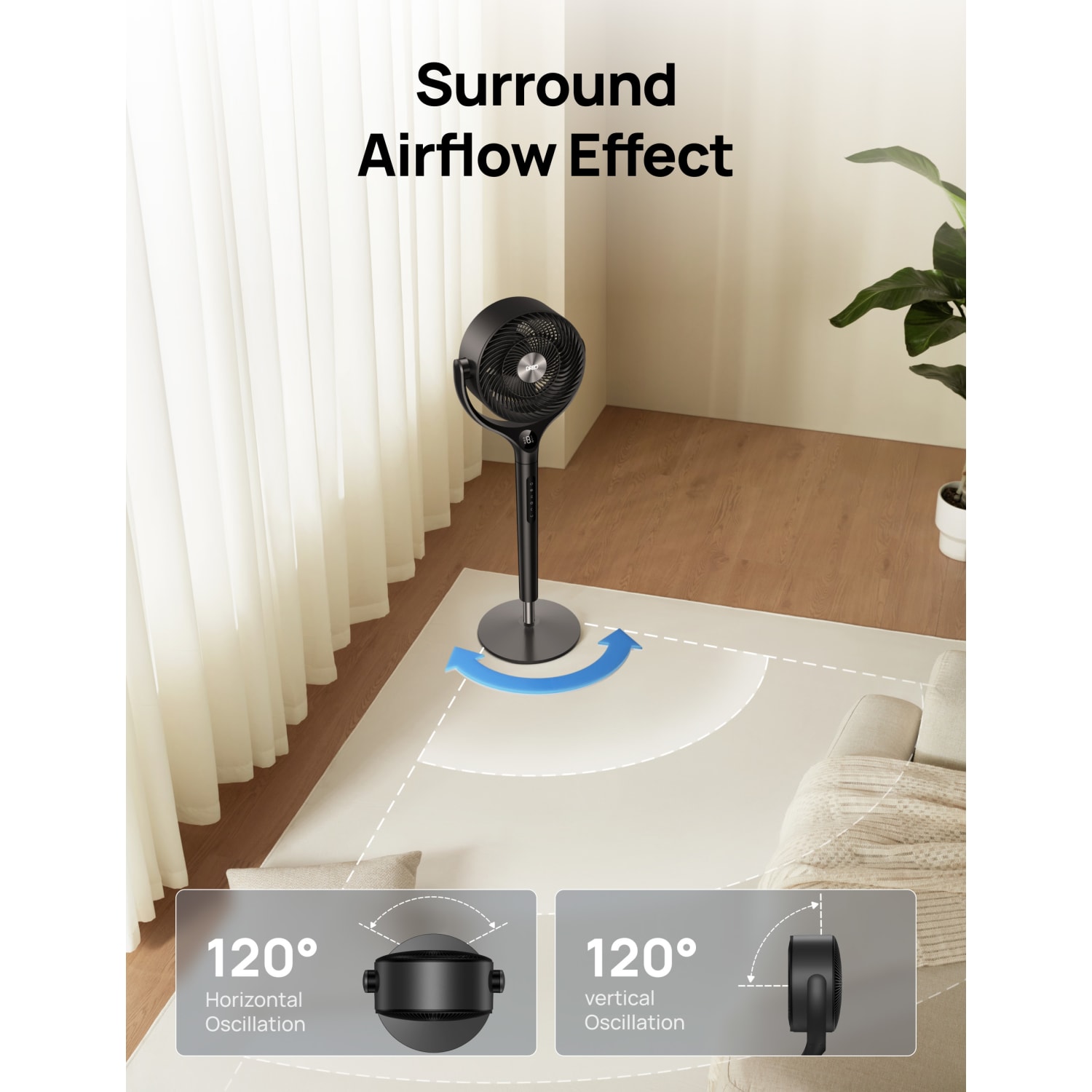 Dreo 9in Air Circulator Pedestal Floor Fan, Black, Total Qty 1, DRHPF022 - Image 6