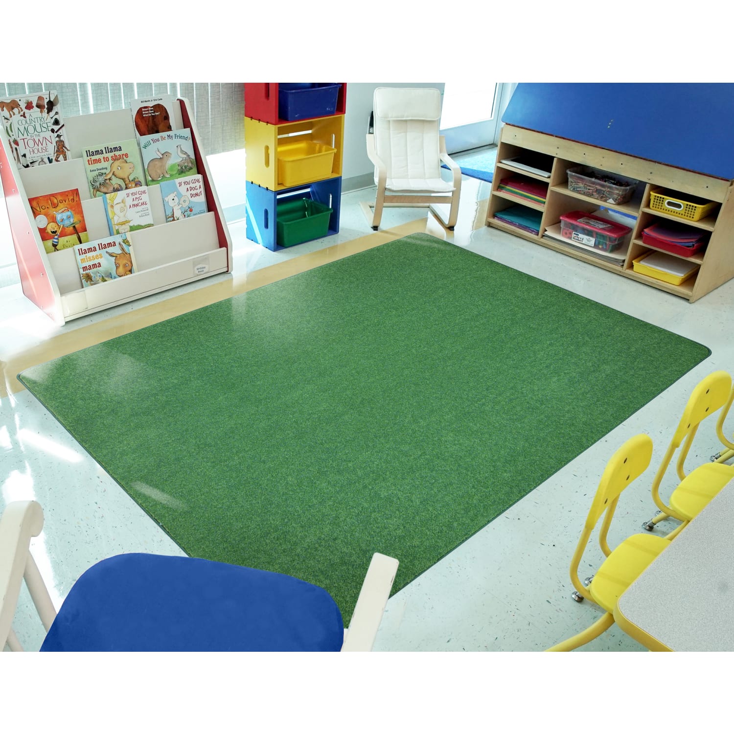 Joy Carpets Kid Essentials Solid Color Square Area Rug, Just Kidding, 6ft x 6ft, Grass Green - Image 3