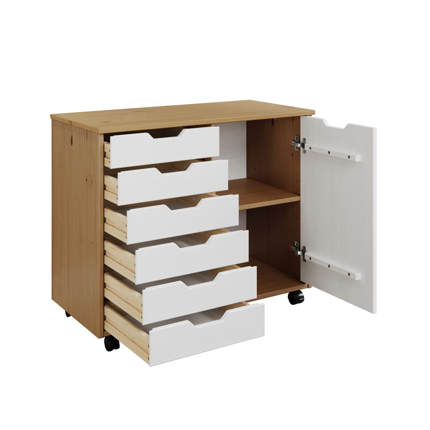 Trendfurn Omnia 1-Door Roll Cart, 6 Drawers, 25-3/4in x 31-1/3in, Honey/White - Image 3