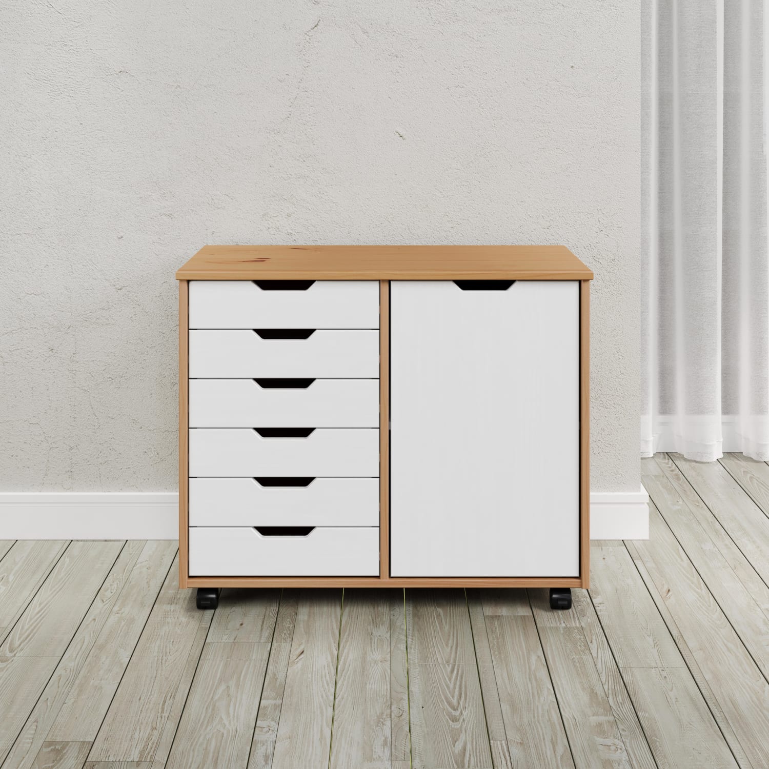Trendfurn Omnia 1-Door Roll Cart, 6 Drawers, 25-3/4in x 31-1/3in, Honey/White - Image 5