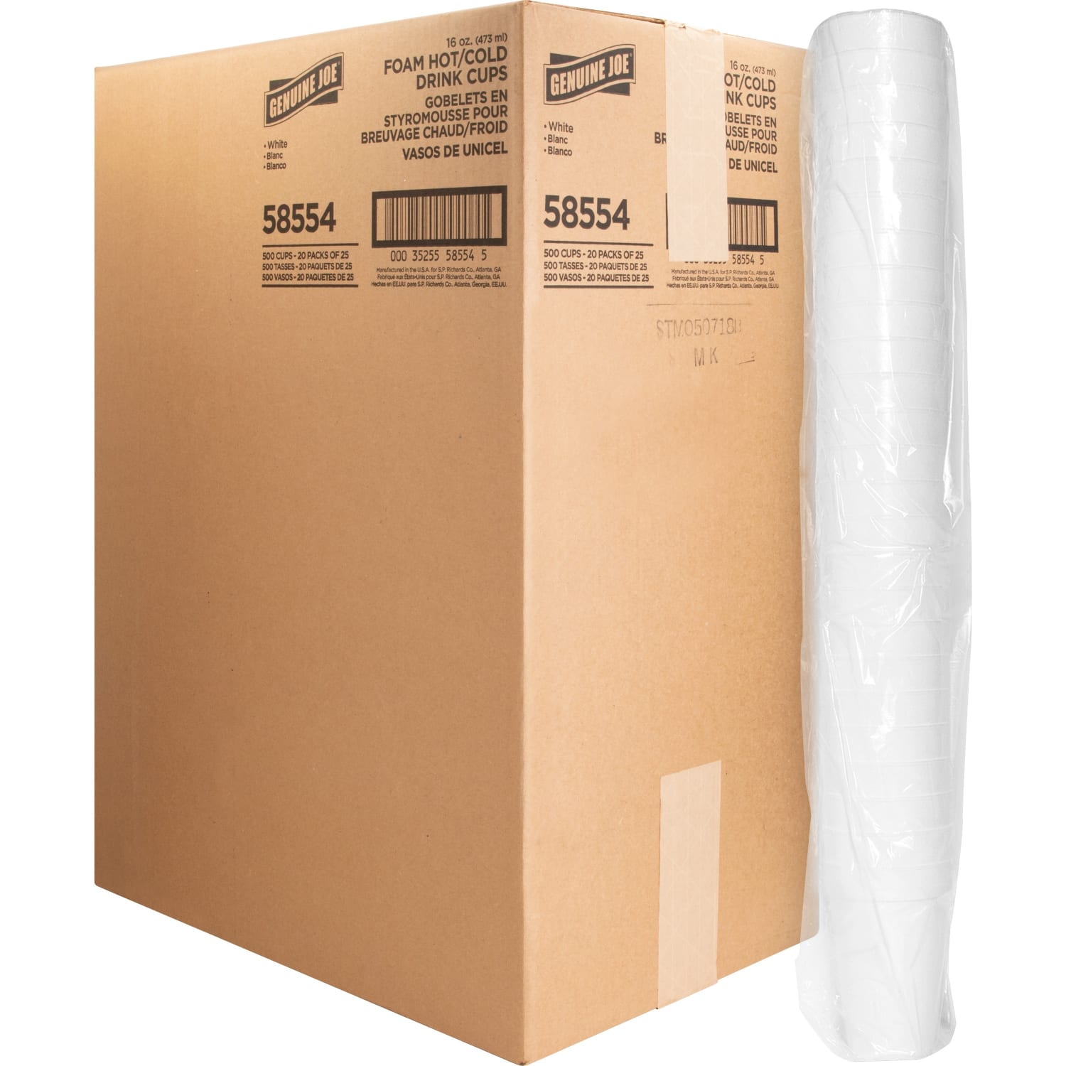 Genuine Joe Hot/Cold Foam Cups, 16 Oz, White, Carton Of 500 Cups - Image 3