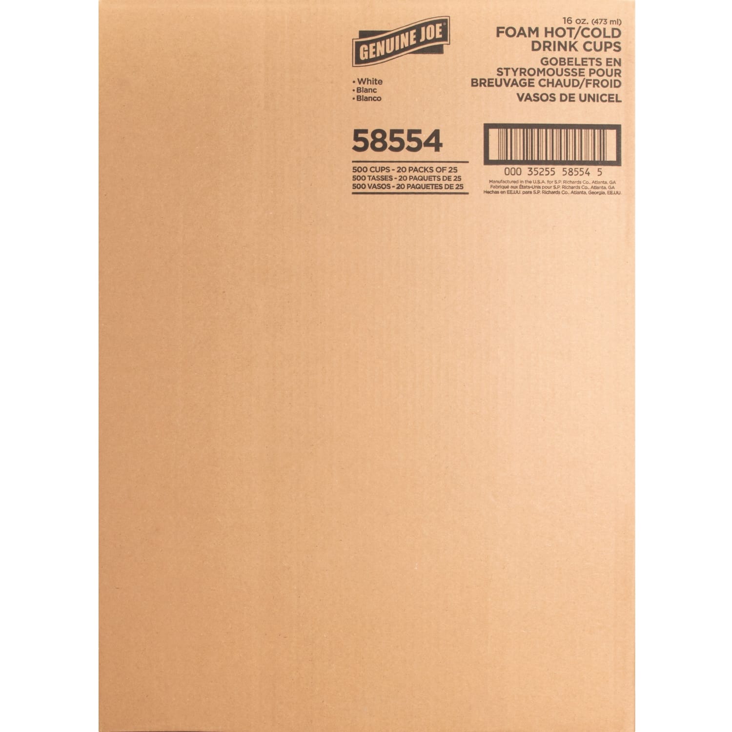 Genuine Joe Hot/Cold Foam Cups, 16 Oz, White, Carton Of 500 Cups - Image 4