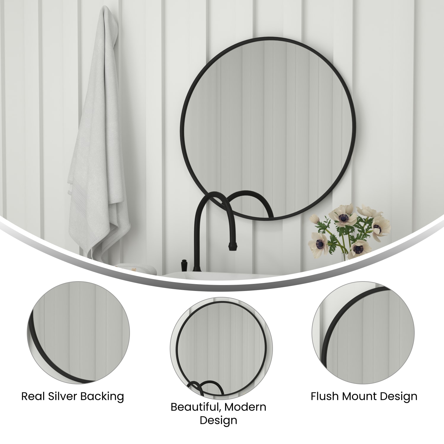 Flash Furniture Julianne Round Metal-Framed Wall Mirror, 30inH x 30inW x 3/4inD, Black - Image 5