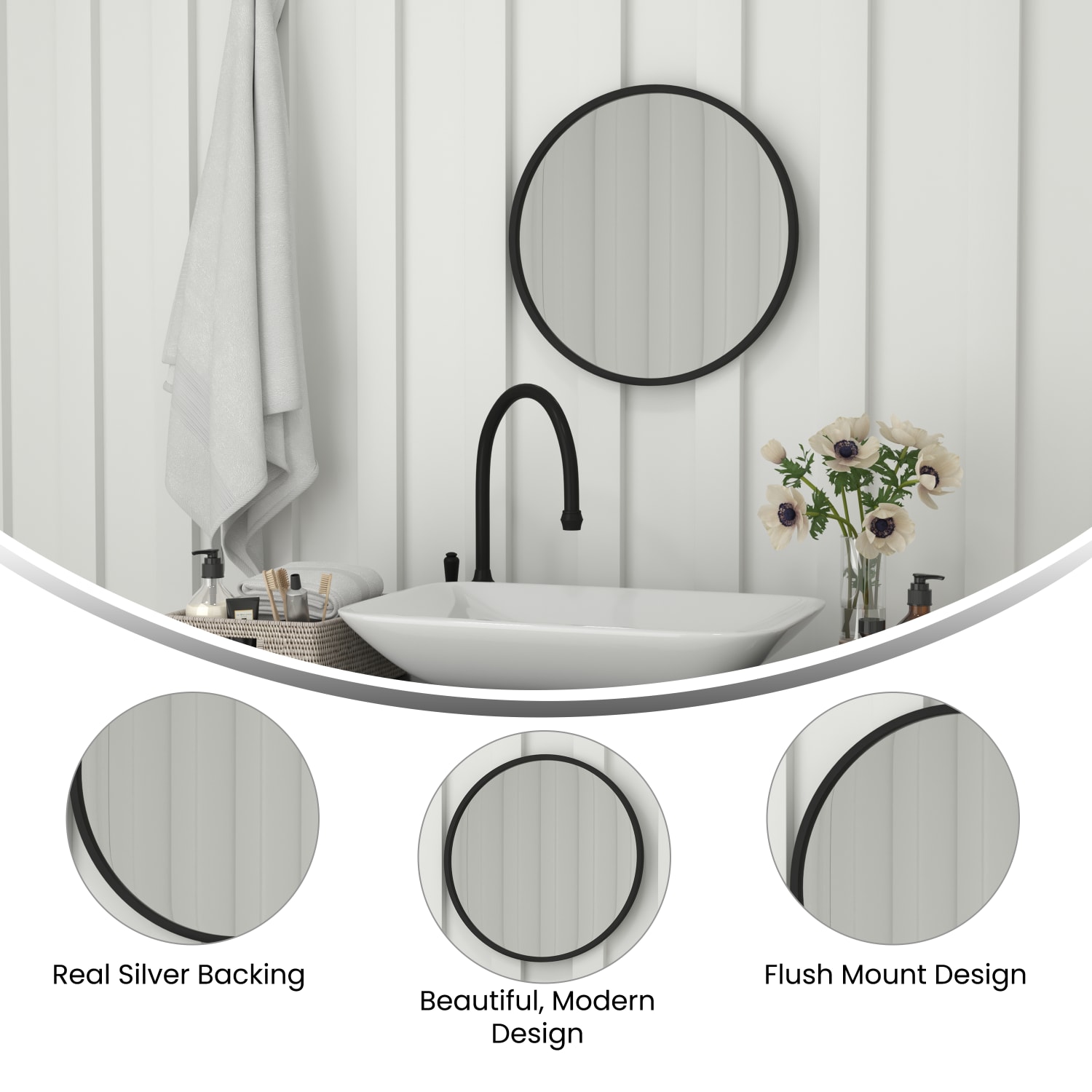 Flash Furniture Julianne Round Metal-Framed Wall Mirror, 20inH x 20inW x 3/4inD, Black - Image 5