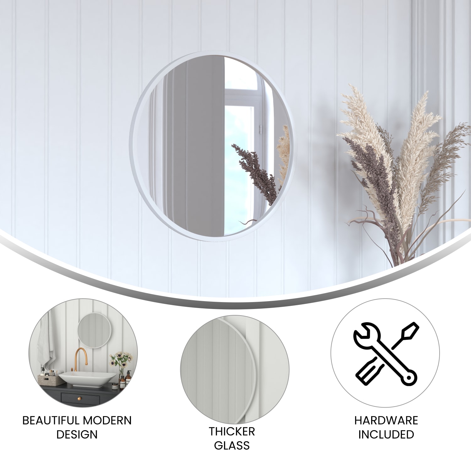 Flash Furniture Julianne Round Metal-Framed Wall Mirror, 20inH x 20inW x 3/4inD, Silver - Image 5