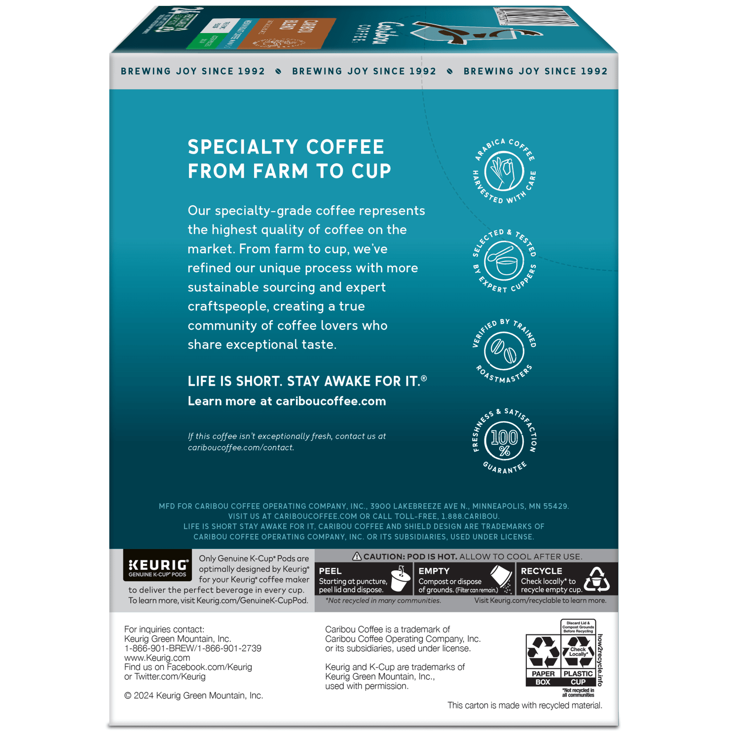 Caribou Coffee Single-Serve Coffee K-Cup Pods, Decaffeinated, Caribou Blend, Carton Of 24 - Image 6