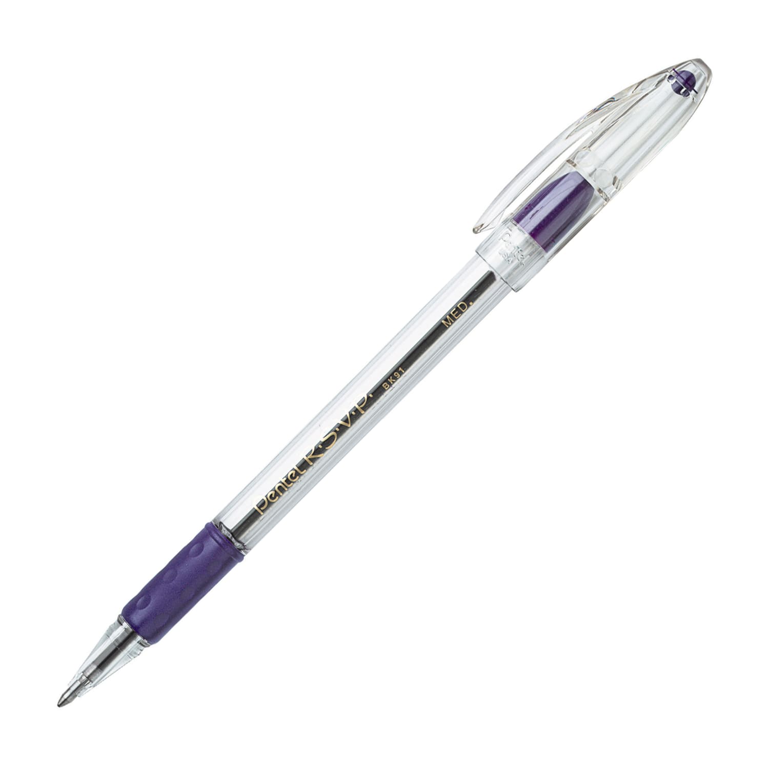 Pentel R.S.V.P. Ballpoint Pens, Medium Point, 1.0 mm, Clear Barrel, Violet Ink, Pack Of 12 - Image 3