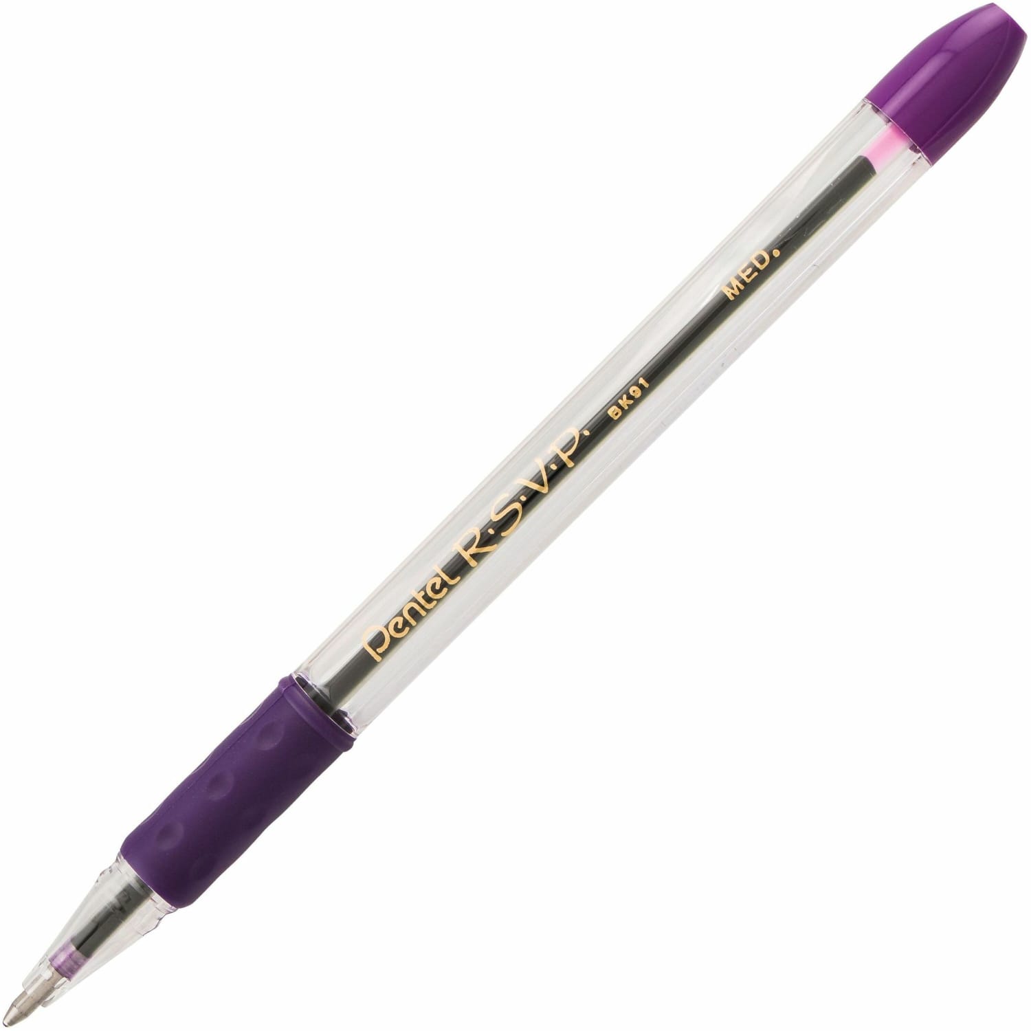 Pentel R.S.V.P. Ballpoint Pens, Medium Point, 1.0 mm, Clear Barrel, Violet Ink, Pack Of 12 - Image 4