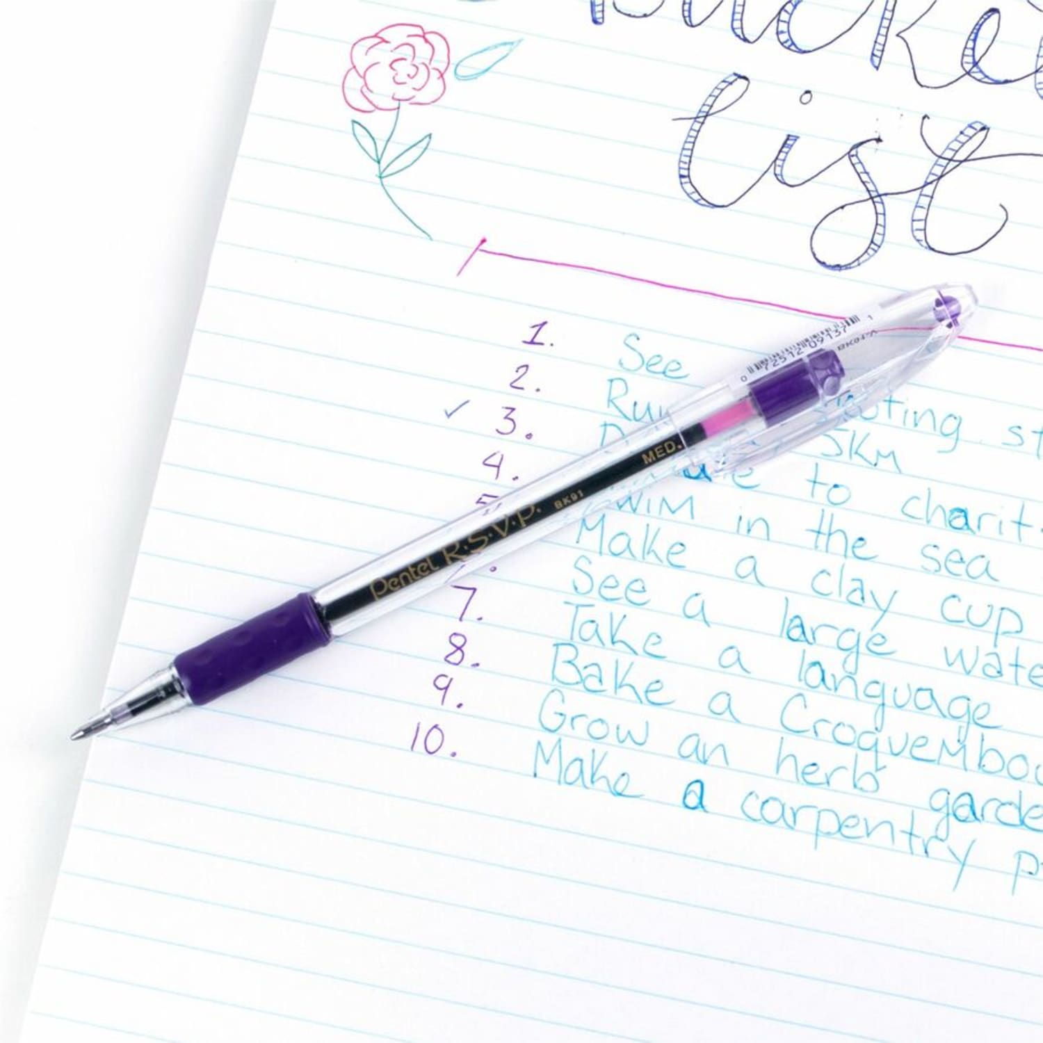 Pentel R.S.V.P. Ballpoint Pens, Medium Point, 1.0 mm, Clear Barrel, Violet Ink, Pack Of 12 - Image 5