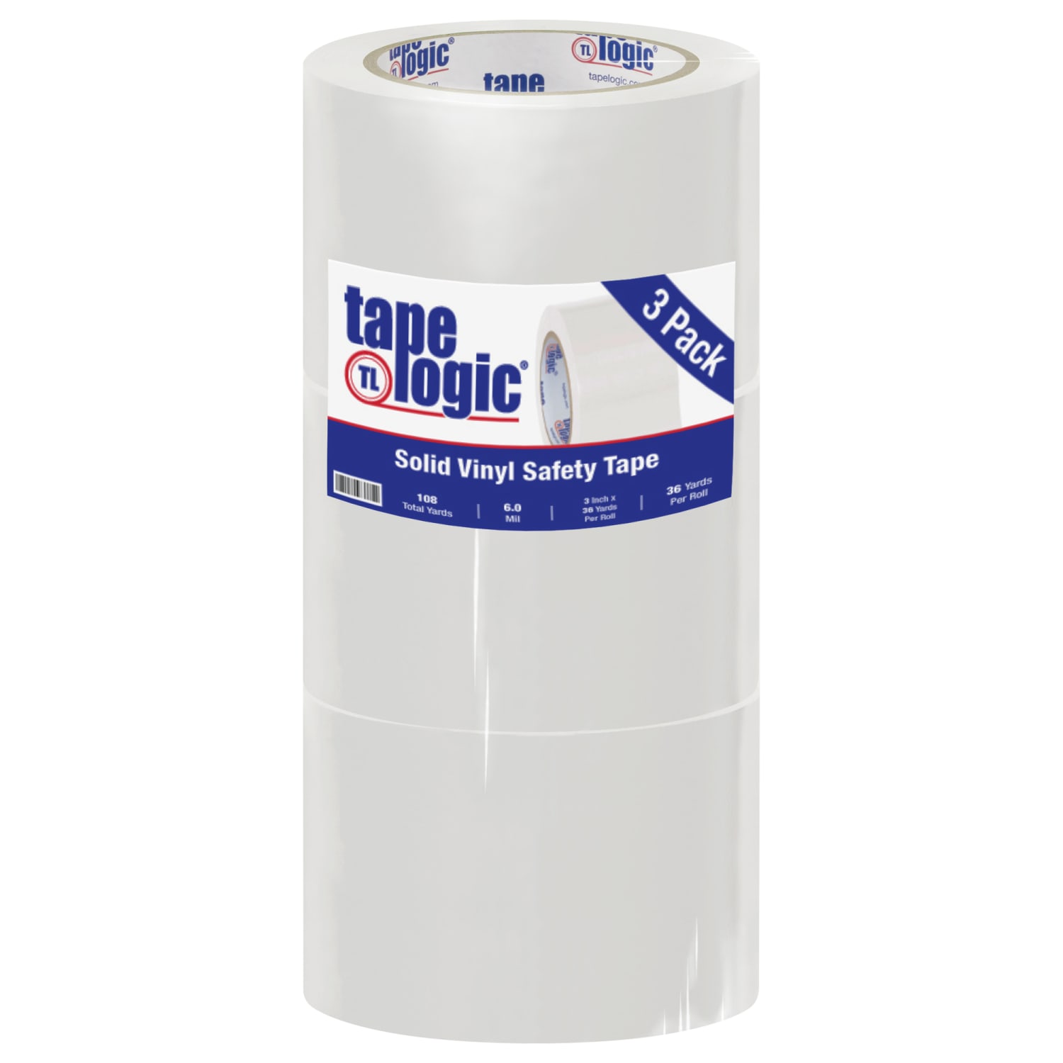 BOX Packaging Solid Vinyl Safety Tape, 3in Core, 3in x 36 Yd., White, Case Of 3