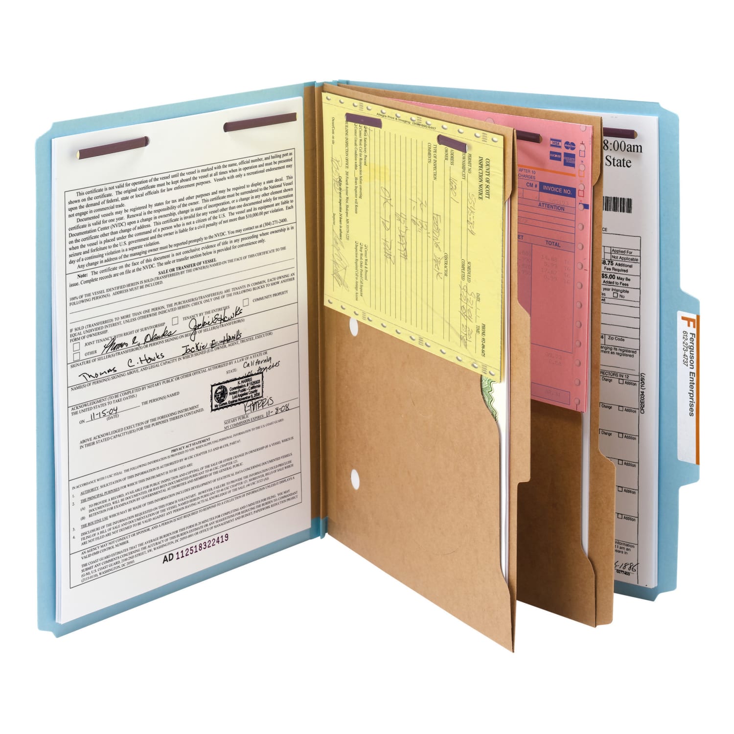 Smead Pressboard Classification Folders With SafeSHIELD Fasteners And 2 Pocket Dividers, Letter Size, 100% Recycled, Blue, Box Of 10 - Image 3