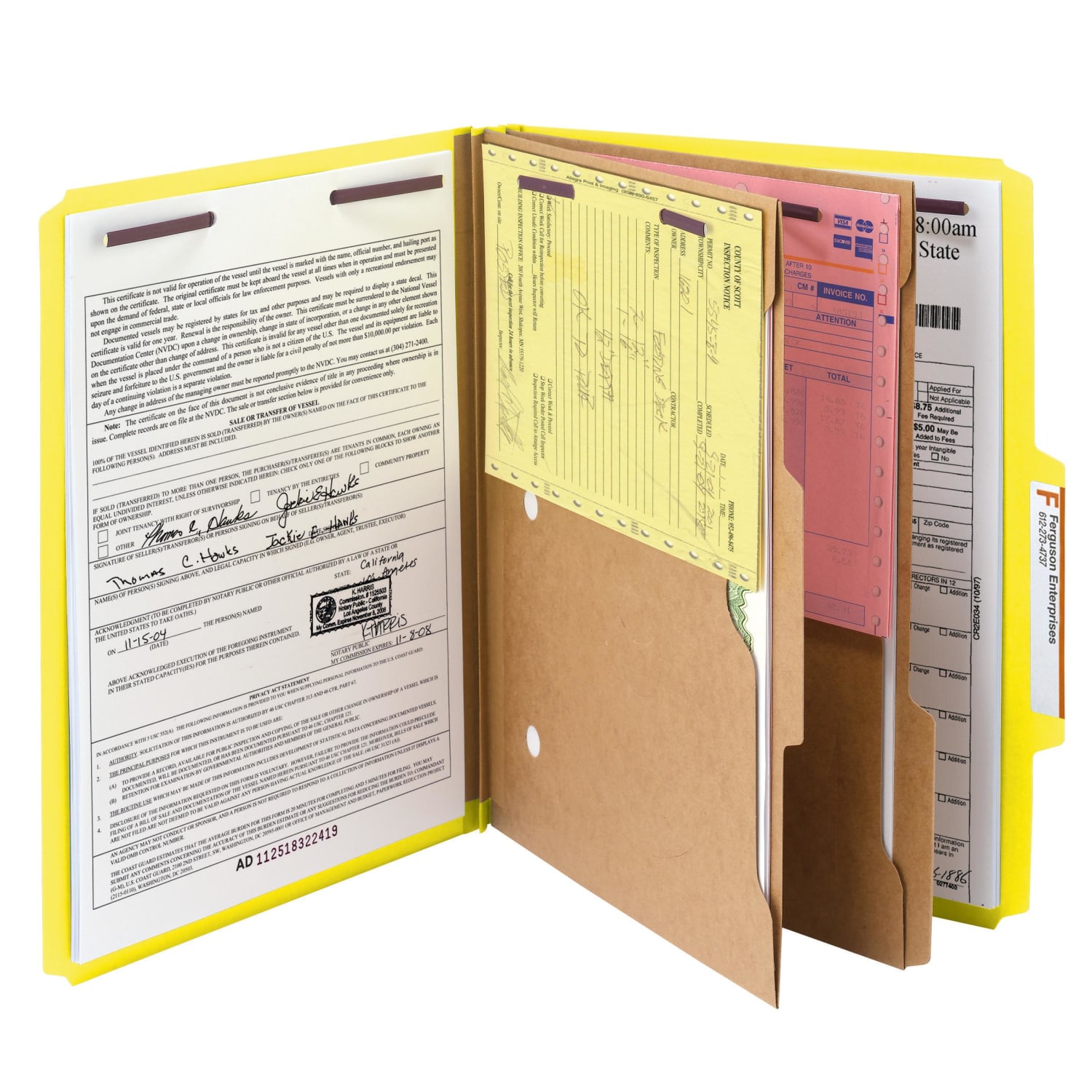 Smead Pressboard Classification Folders With SafeSHIELD Fasteners And 2 Pocket Dividers, Letter Size, 50% Recycled, Yellow, Box Of 10 - Image 4