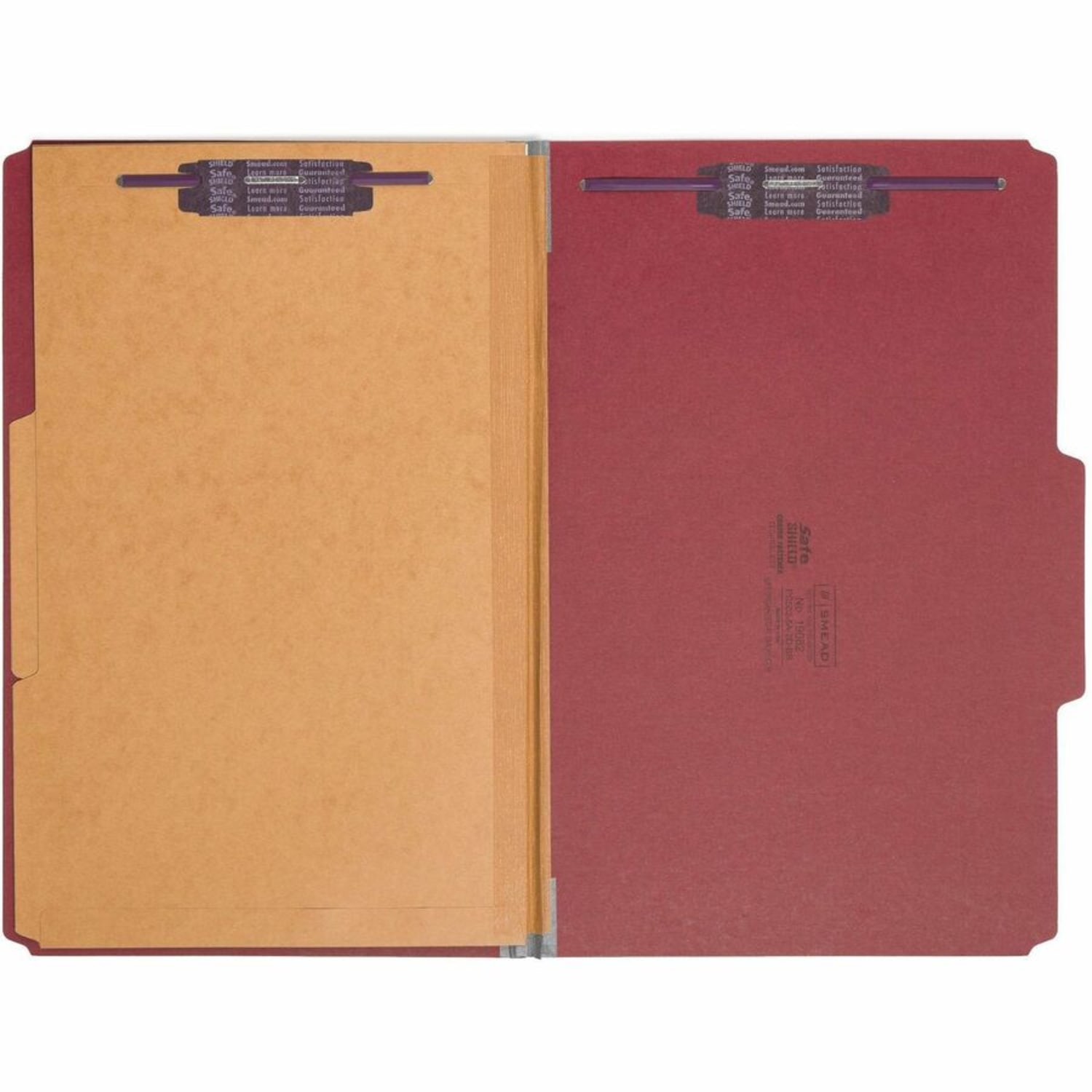 Smead Pressboard Classification Folders With SafeSHIELD Fasteners And 2 Pocket Dividers, Legal Size, Bright Red, Box Of 10 - Image 6