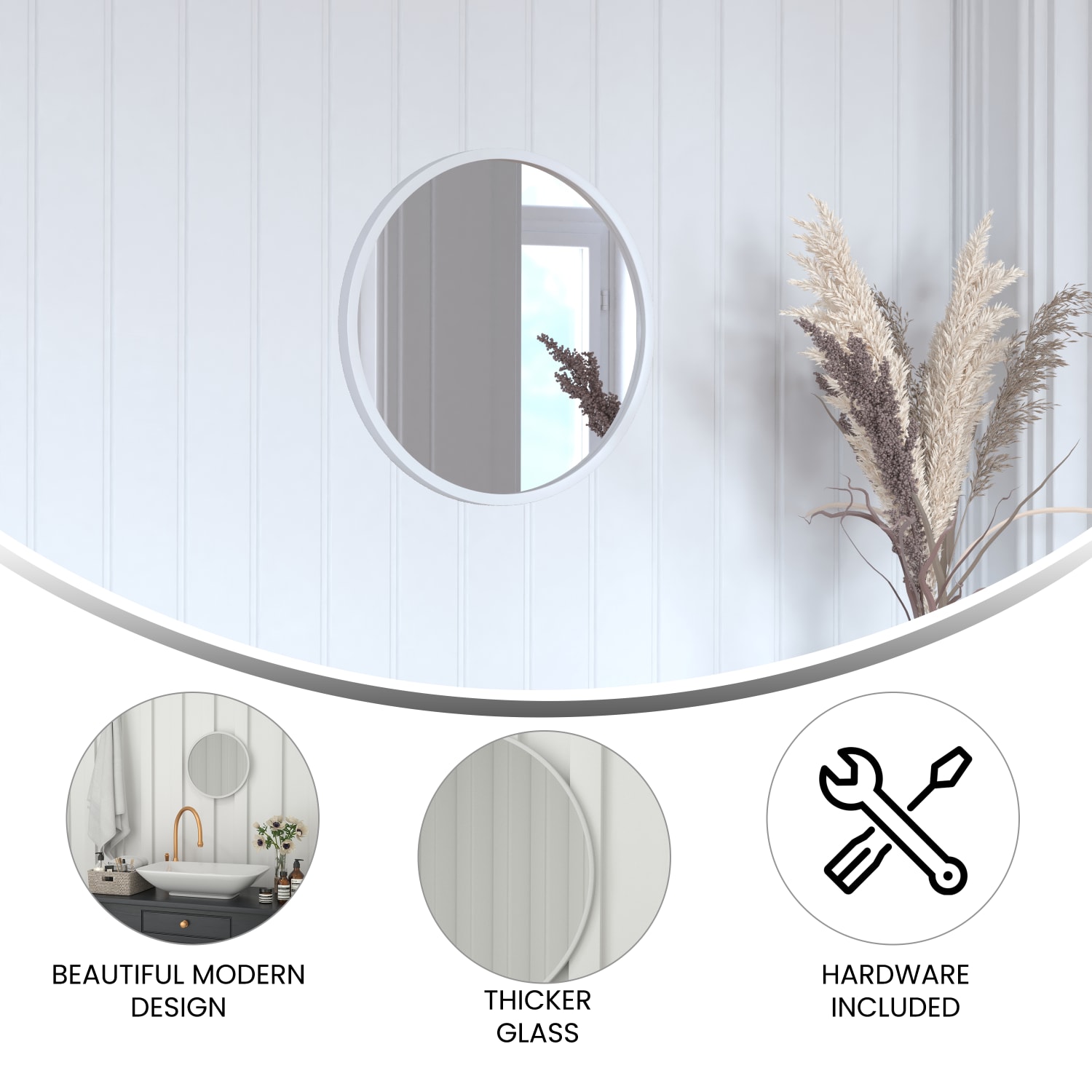 Flash Furniture Julianne Round Metal-Framed Wall Mirror, 16inH x 16inW x 3/4inD, Silver - Image 5